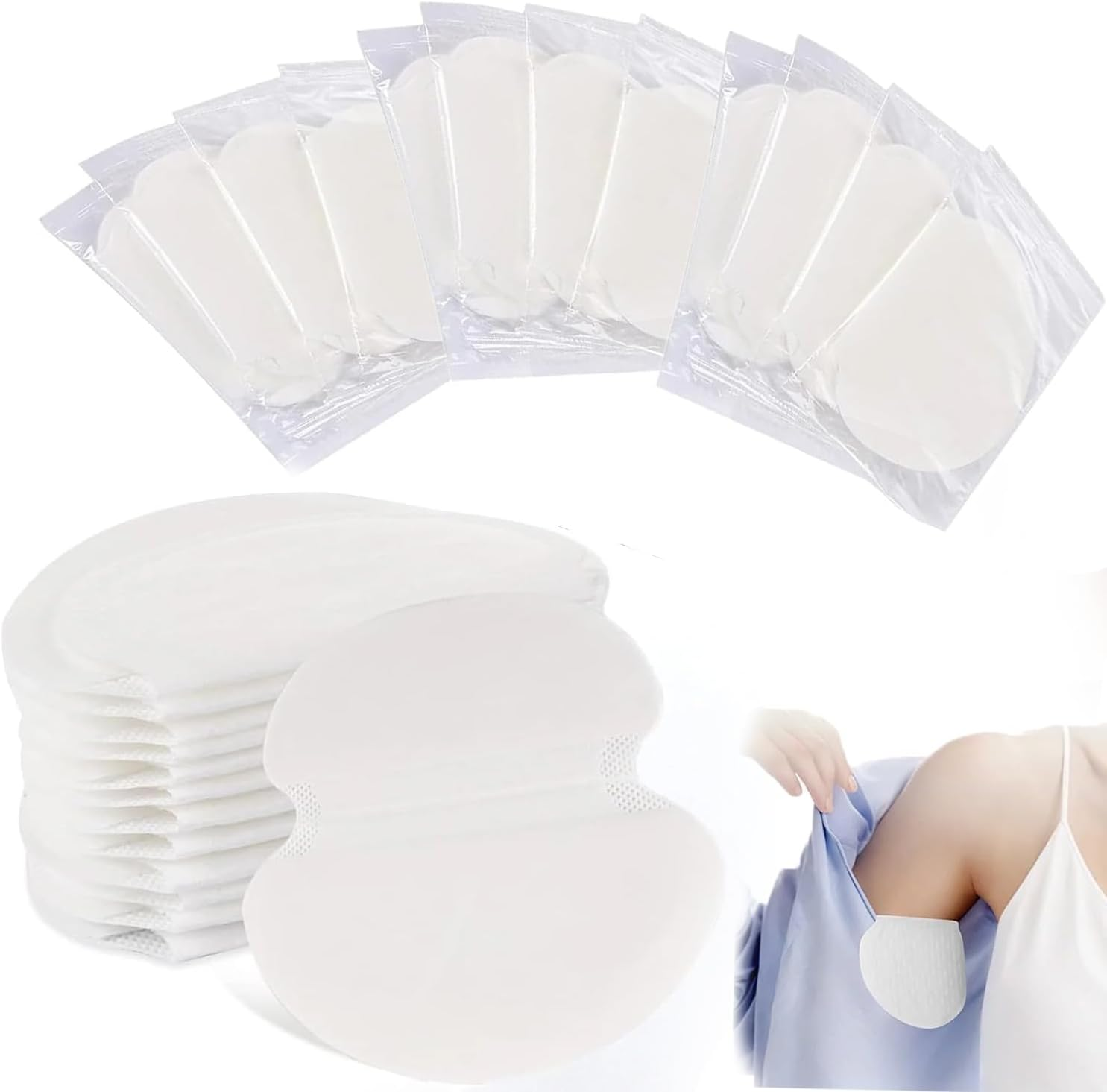 100 Pcs Underarm Sweat Pads/Anti-Perspirant & Odour Control for Men & Women/Absorbent Hyperhidrosis Protection, Comfortable & Unscented （Individually Wrapped） image number 4