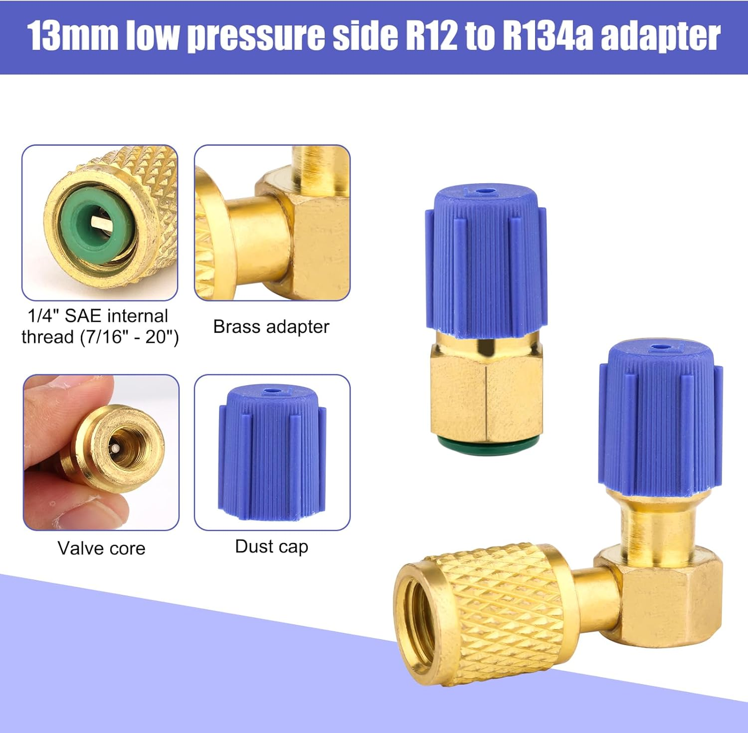 R12 to R134A AC Fitting Conversion Adapter Kit, Quick Connector Valve A/C 90&deg; Port Conversion Adapter High/Low Pressure with Valve Core Remover for AC Air Conditioner (Gold Straight Adapter) image number 4