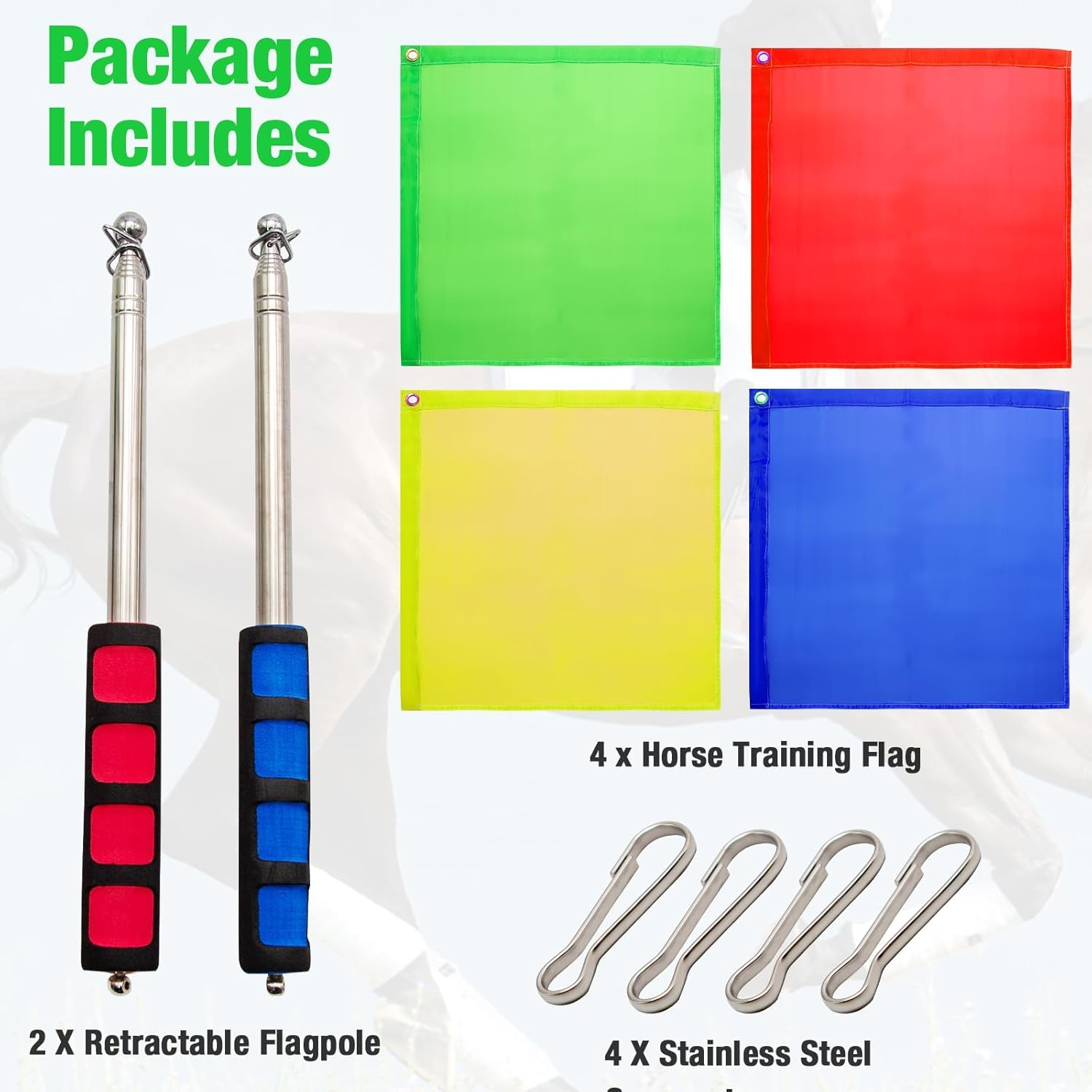 Horse Training Flag 2 Pcs 48Inch Telescopic Flagpoles and 4 Pcs 18Inch Equestrian Flags Portable Equestrian Nylon Training Flags image number 2