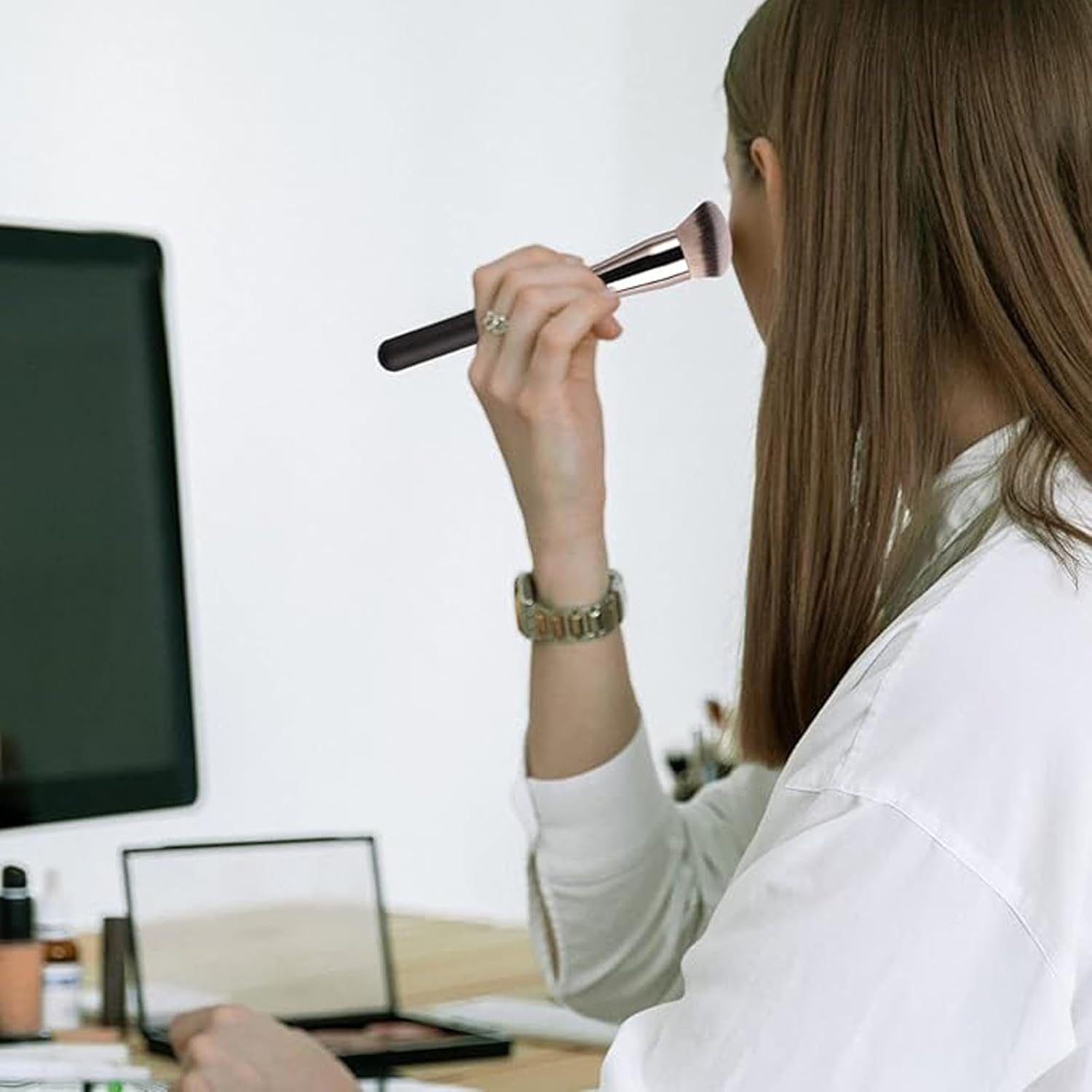 3Pcs Foundation Concealer Brush, Slanted Foundation Brush for Liquid Makeup, Precise Makeup Brushes for Blending Cream, Powder, Buffing, Stippling, under Eye Concealer image number 4