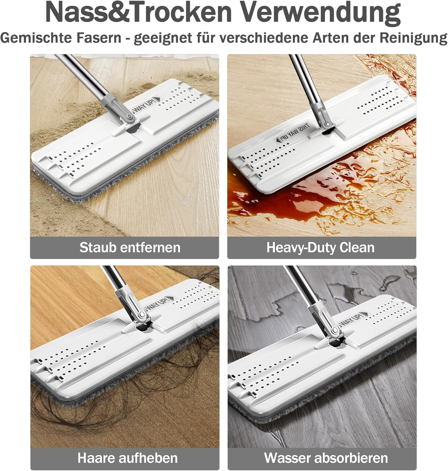 JOYMOOP Flat Mops, Microfiber Mop for Floor Cleaning and Wall Cleaner, 50" Mop Handle with Flexible 13" Flat Head with a Microfiber Mop Pad - White image number 4