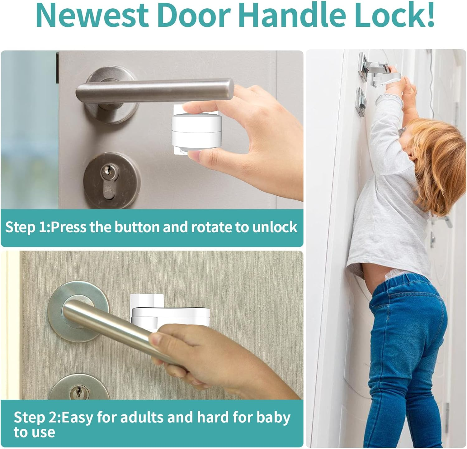 Baby Proofing Door Handle Lock（4-Pack），Child Safety Door Lever Lock ，Childproofing & Petproofing with 3M Adhesive, No Drilling Needed, Minimalist Design, Tool-Free Installation for Toddler Safety image number 2