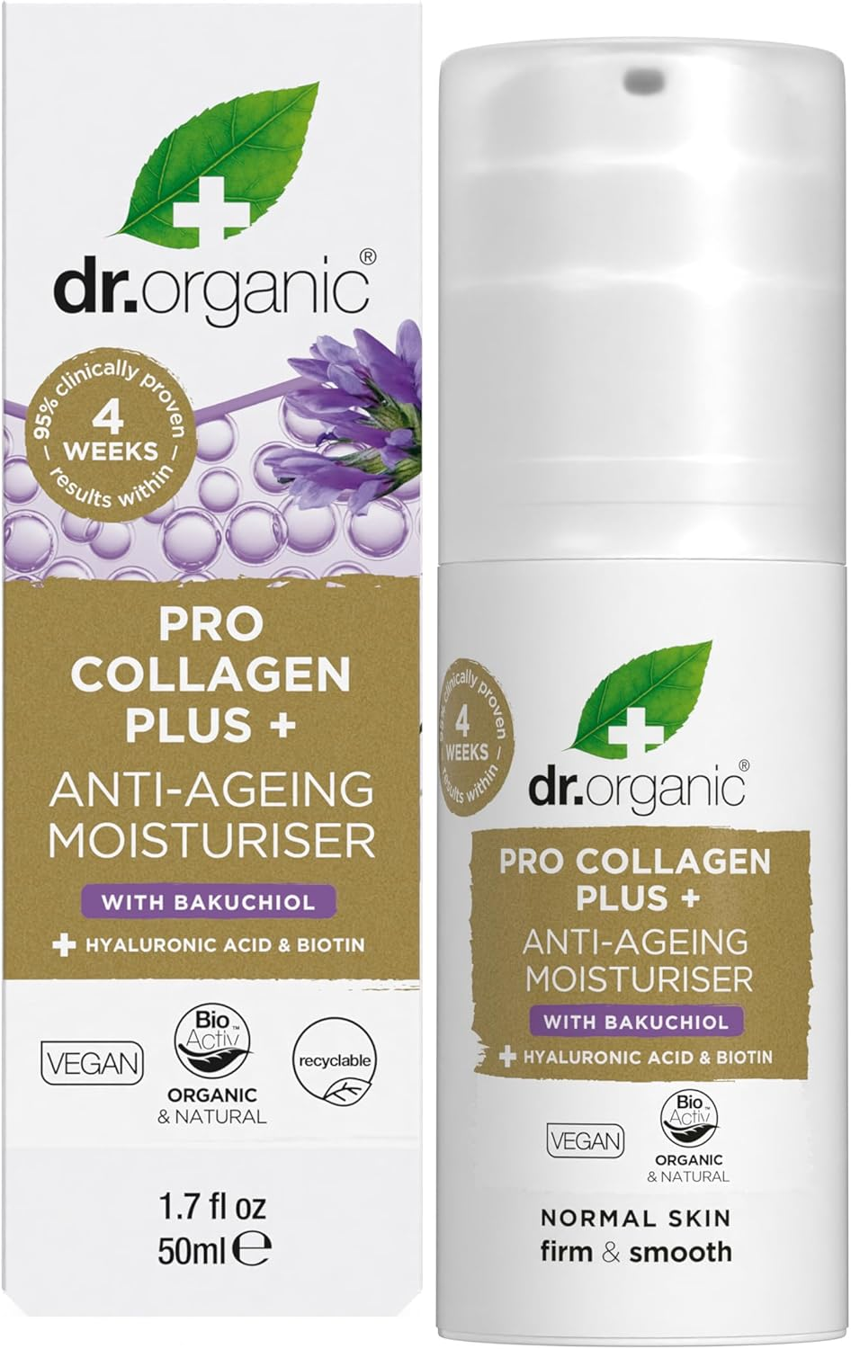 Dr Organic Pro Collagen plus Bakuchiol, Hyaluronic Acid, Biotin, Healthy-Aging, Wrinkles, Dry & Sensitive Skin, Natural, Vegan, Cruelty-Free, Paraben & Sls-Free, Recycled & Recyclable, Organic, 50Ml image number 4
