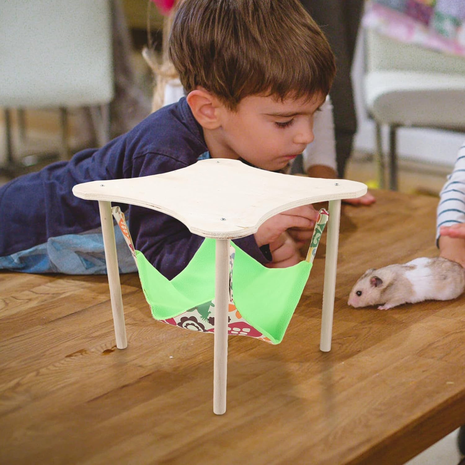 Ipetboom Guinea Pigs Hammock with Natural Wooden Stand and Platform Hanging Hammock Bed for Piggies Chinchilla Guinea Pigs Rat Hamster Bunny Ferrets Hiding Sleeping image number 6