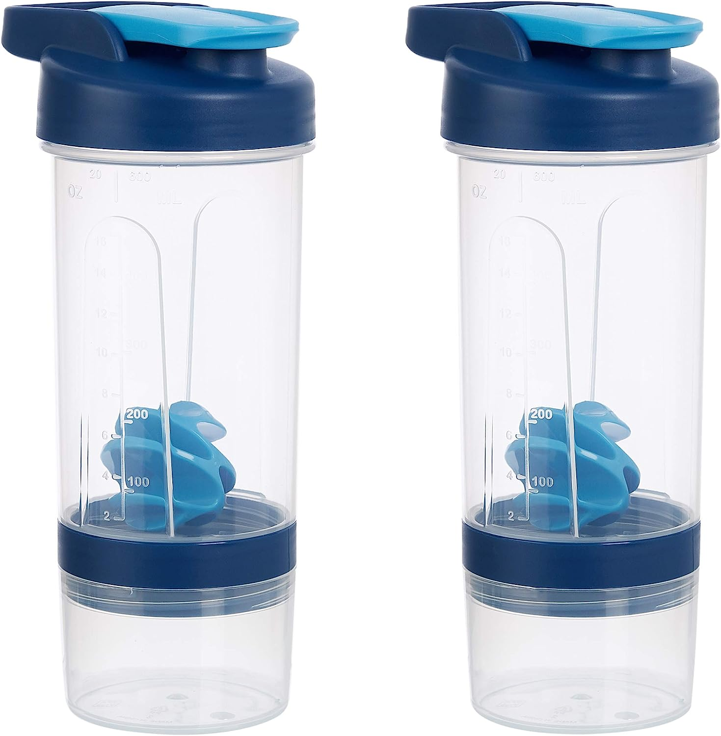 Amazon Basics Shaker Bottle with Mixer Ball &ndash; 592-Ml, 2-Pack, Grey