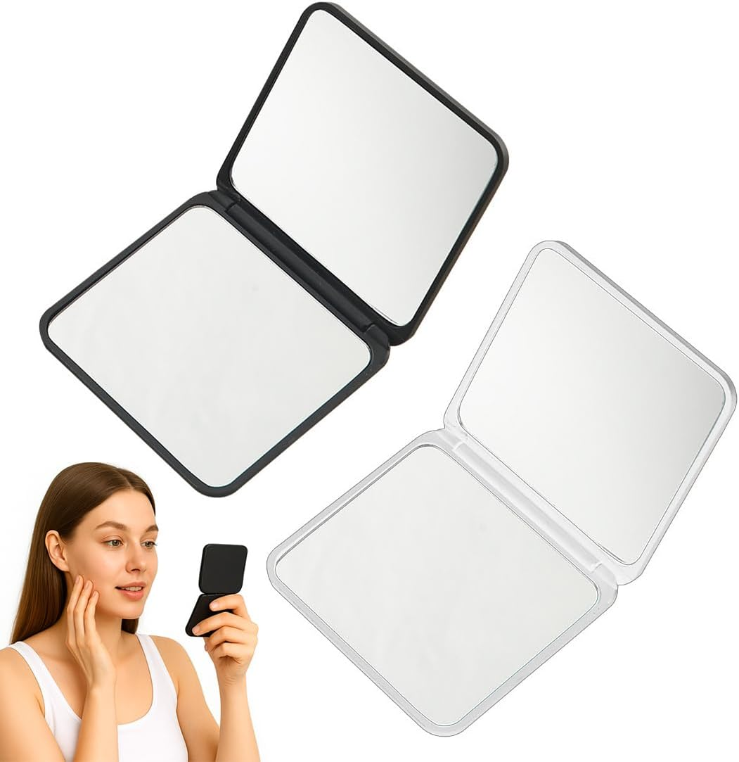 GGUFAY 2 Pack Foldable Makeup Mirror, Portable Travel Mirror, Small Compact Mirror, Small Travel Mirror for Handbag Office Women