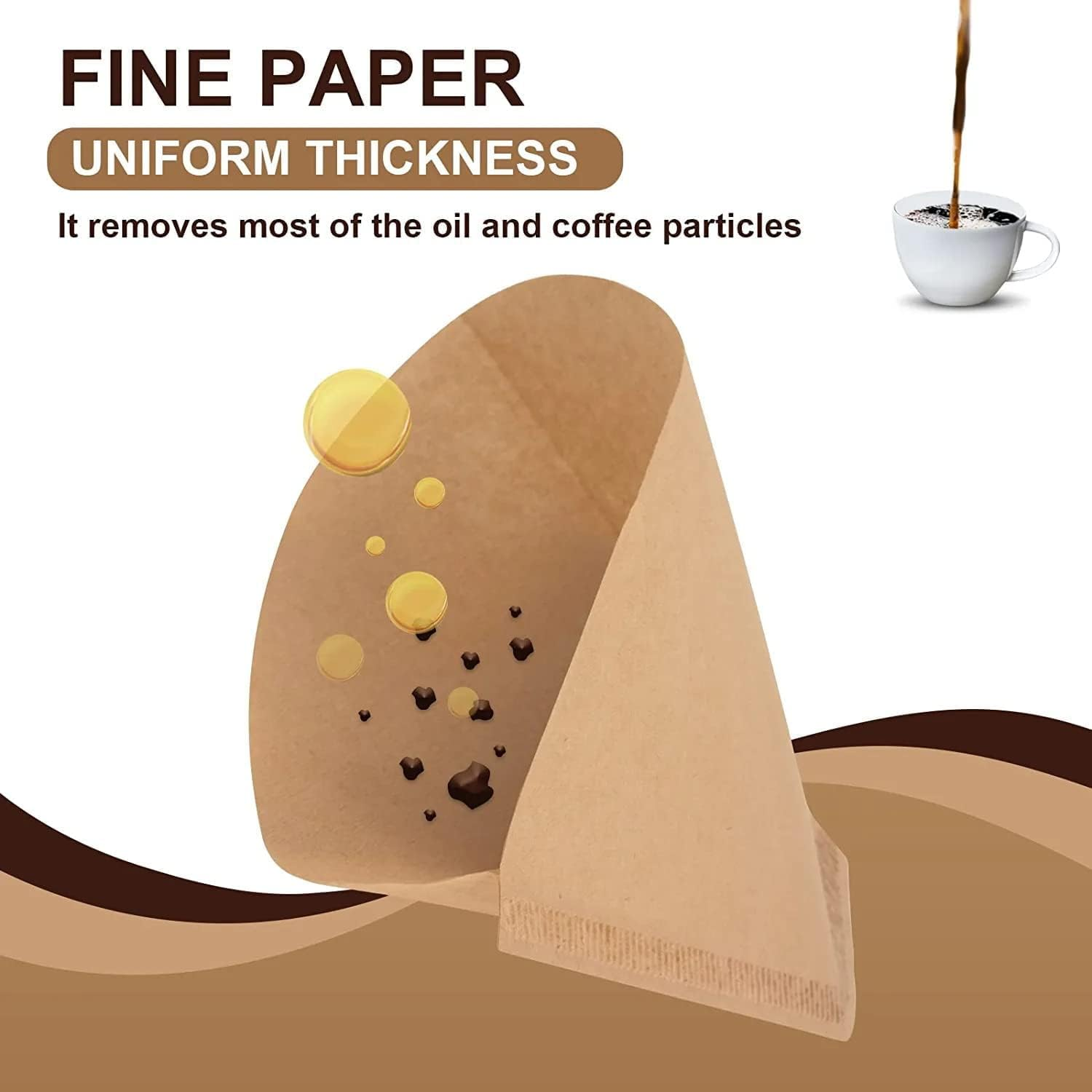 Disposable Coffee Paper Filters for Coffee Maker, 100 Pcs Cone Replacement Filter Natural Unbleached Original Wooden Drip Paper Suitable for Coffee Machines and Coffee Cones (#4,100 PCS) (White)