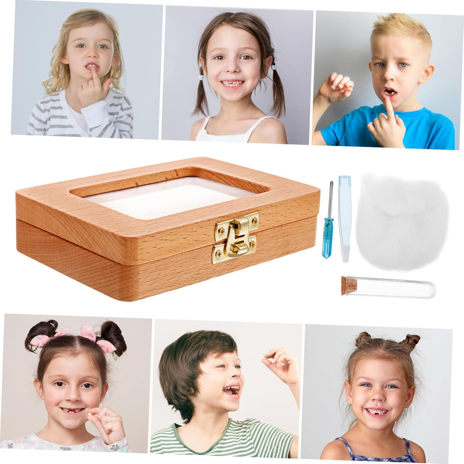 VICASKY First Tooth Keepsake Box Wooden Tooth Storage Organizer with Versatile Compartments for Boy Thoughtful Present for Showers Milestones image number 3
