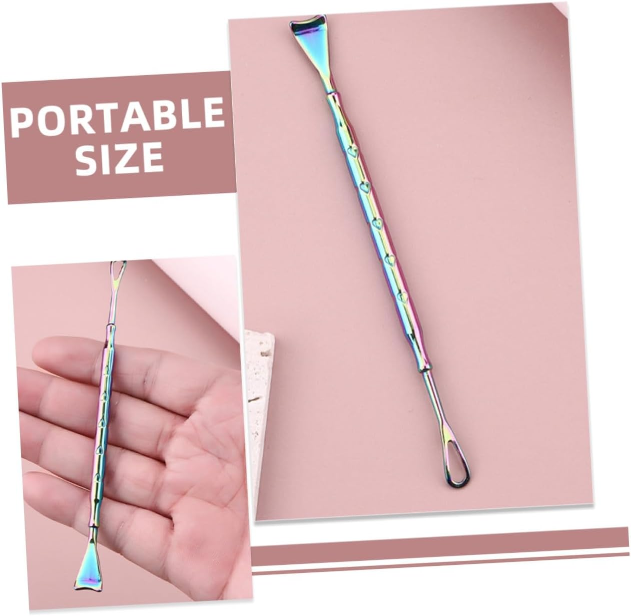 COMPUKAS 2 Pieces Stainless Steel Blackhead Scraper and Metal Pimple Extractor Tool for Facial Skin Care, Titanium-Coated Heart-Shaped Scraper for Nose Pore Cleansing and Blackhead Removal in Beauty Routine image number 6