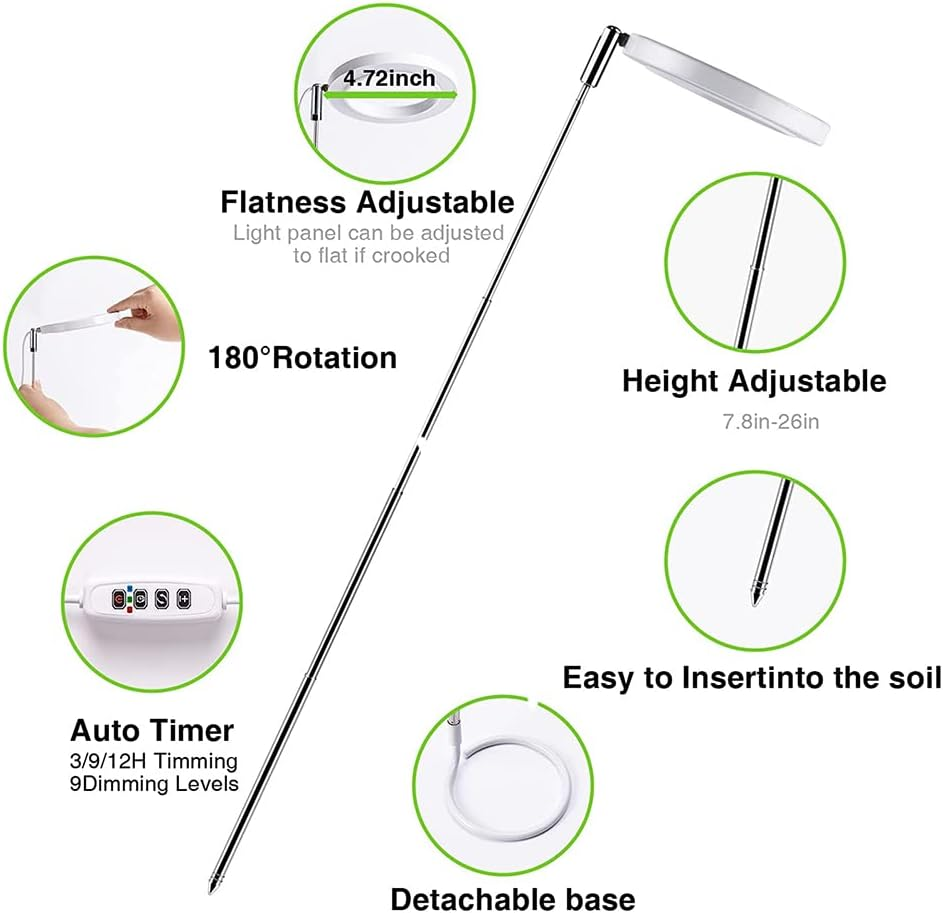 JUMXSRLE Grow Lights, Full Spectrum Plant Light for Indoor Plants, Auto Timer Height Angle Adjustable Dimmable Growing Lamp, LED Grow Lights for Succulents, Mini Bonsai, Small Plants image number 6
