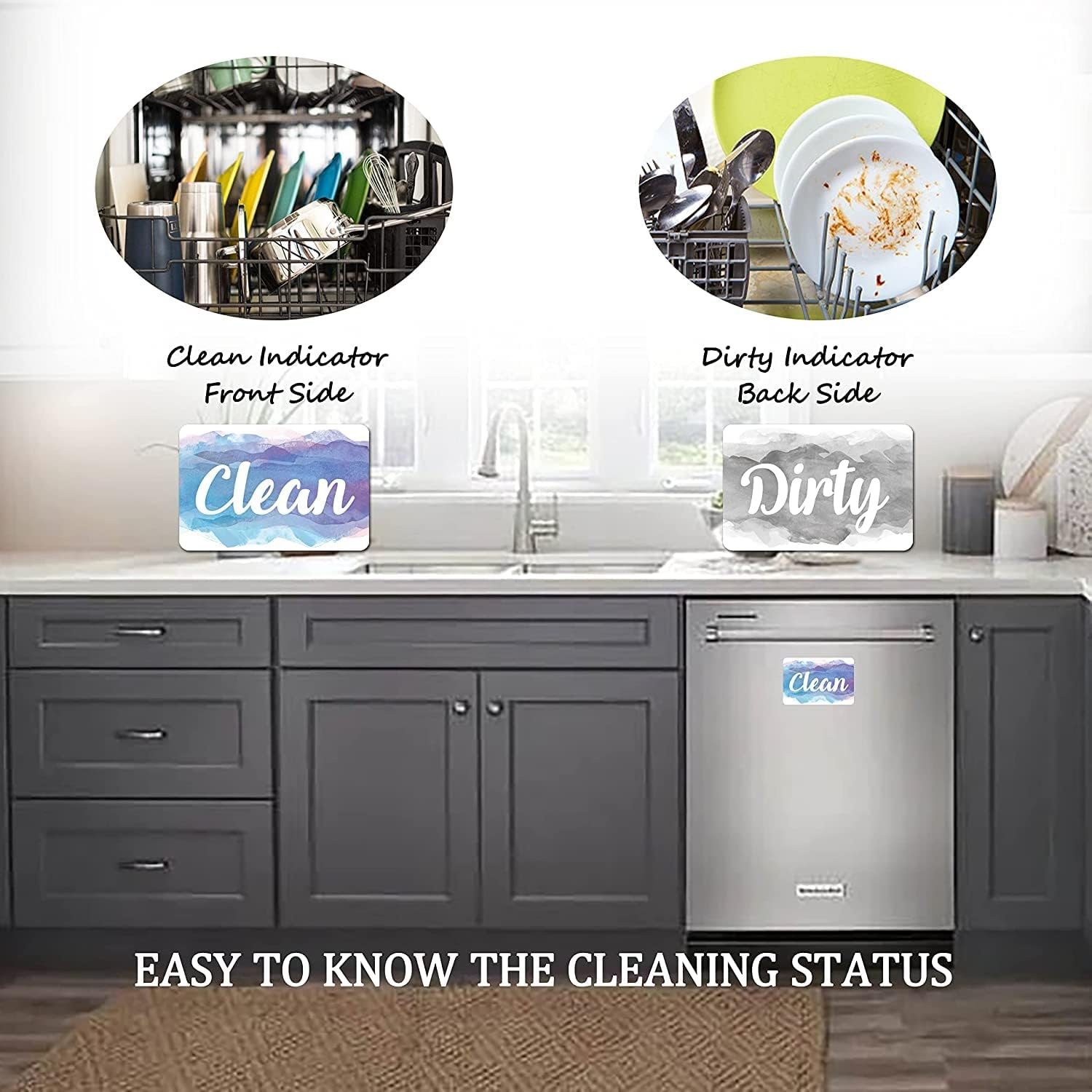 KYONANO Clean Dirty Dishwasher Magnet, Use in Any Kitchen or Laundry Room, Attractive Design, Included Double, Sided Adhesive for Non, Magnetic Dishwashers, Laundries, or Washing Machines image number 3