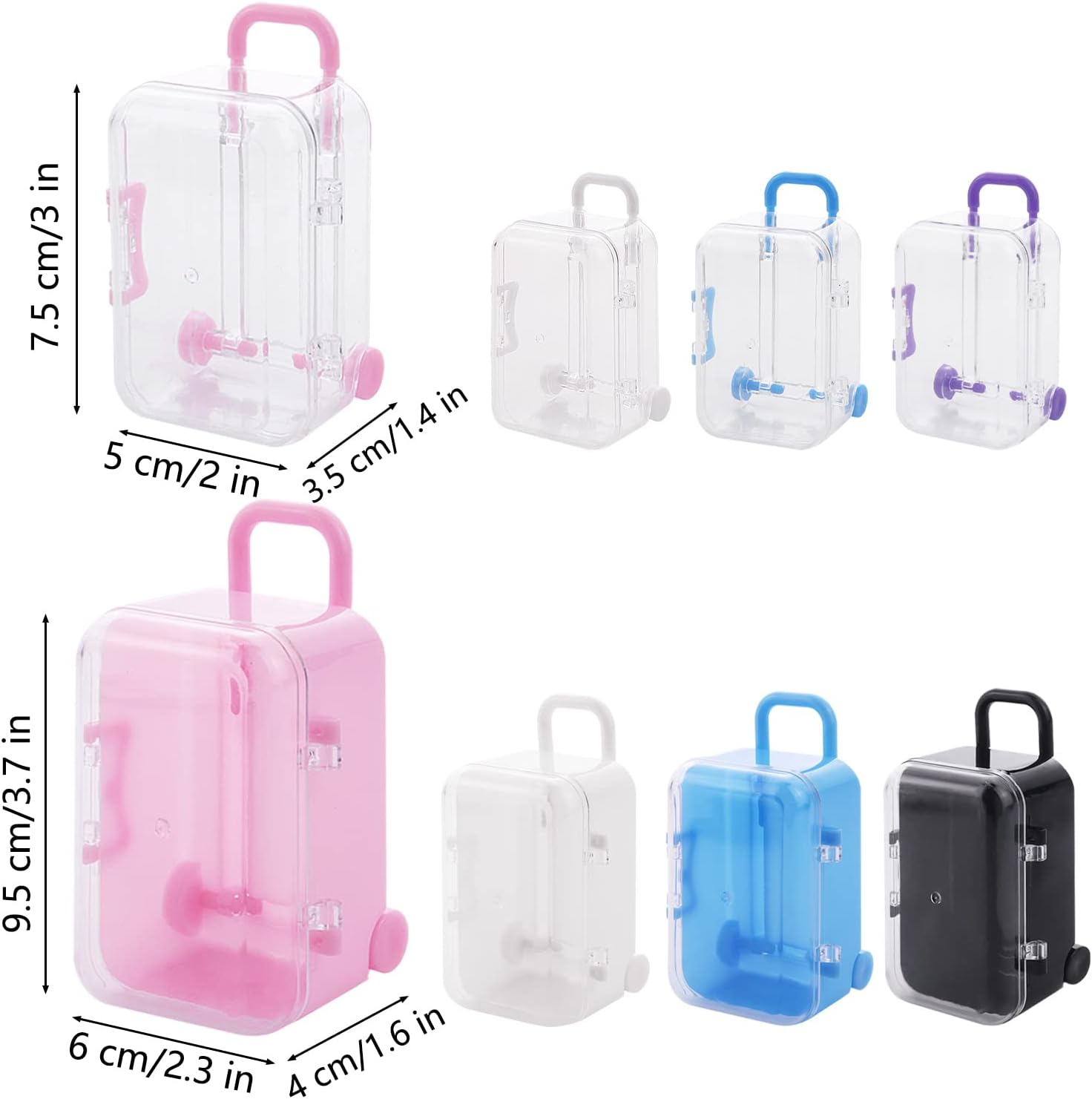 Ruksifg 8Pcs Miniature Suitcase Plastic Tiny Travel Suitcase Jewelry Storage Box for Home Decoration, Blue,White, Small, Style 1 image number 1