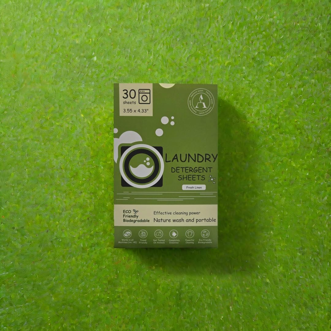 Nature Wash Laundry Sheets Eco-Friendly Ultra Concentrated Detergent Biodegradable Plastic-Free Packaging (30 Washes Fresh Linen Scent)