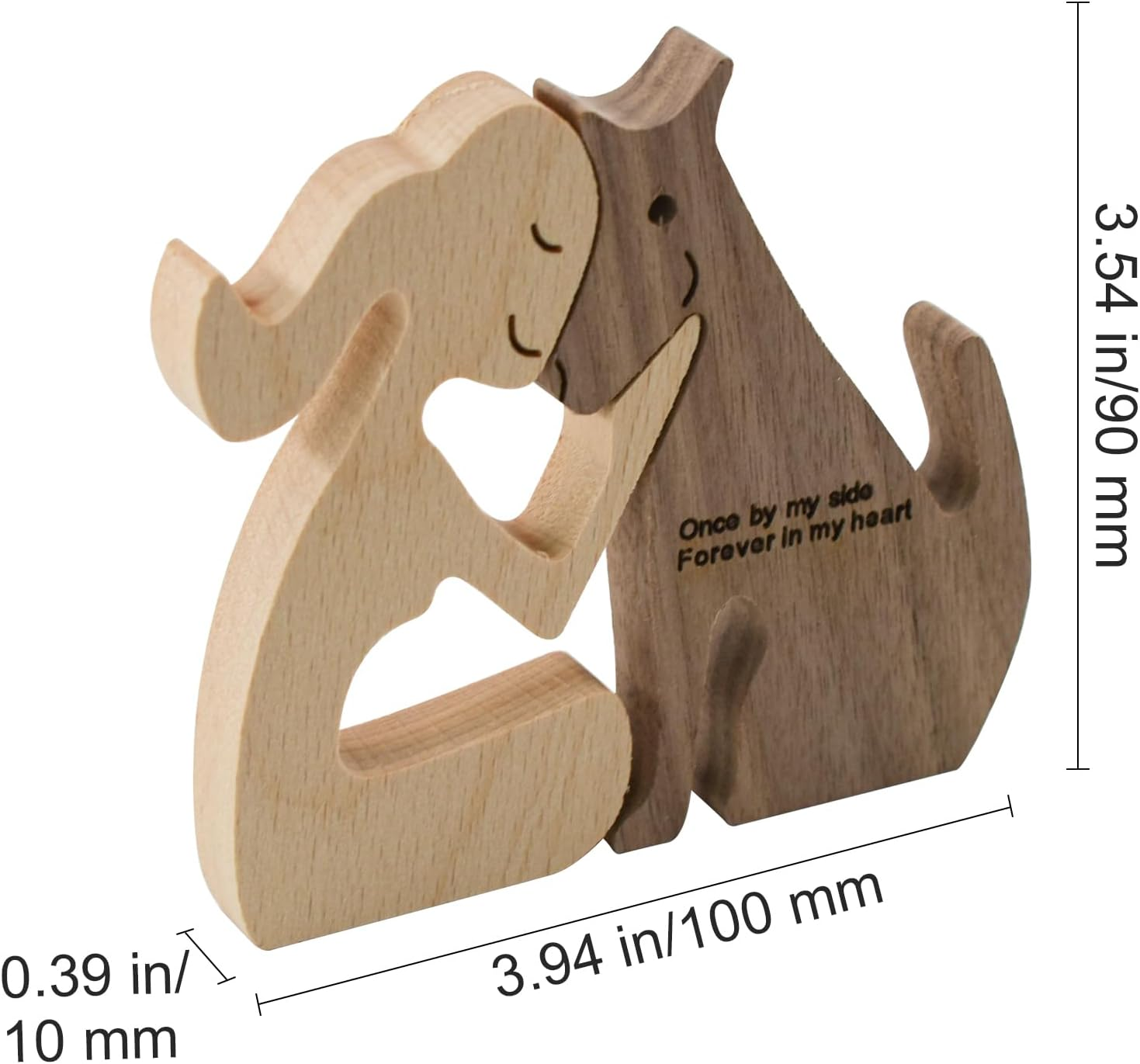 Enkrio Wooden Dog Figurines Dog Statue Wooden Sculptures Handmade Accents Crafts Wooden Carving Dog for Home Decor (Woman Kiss Dog) image number 3