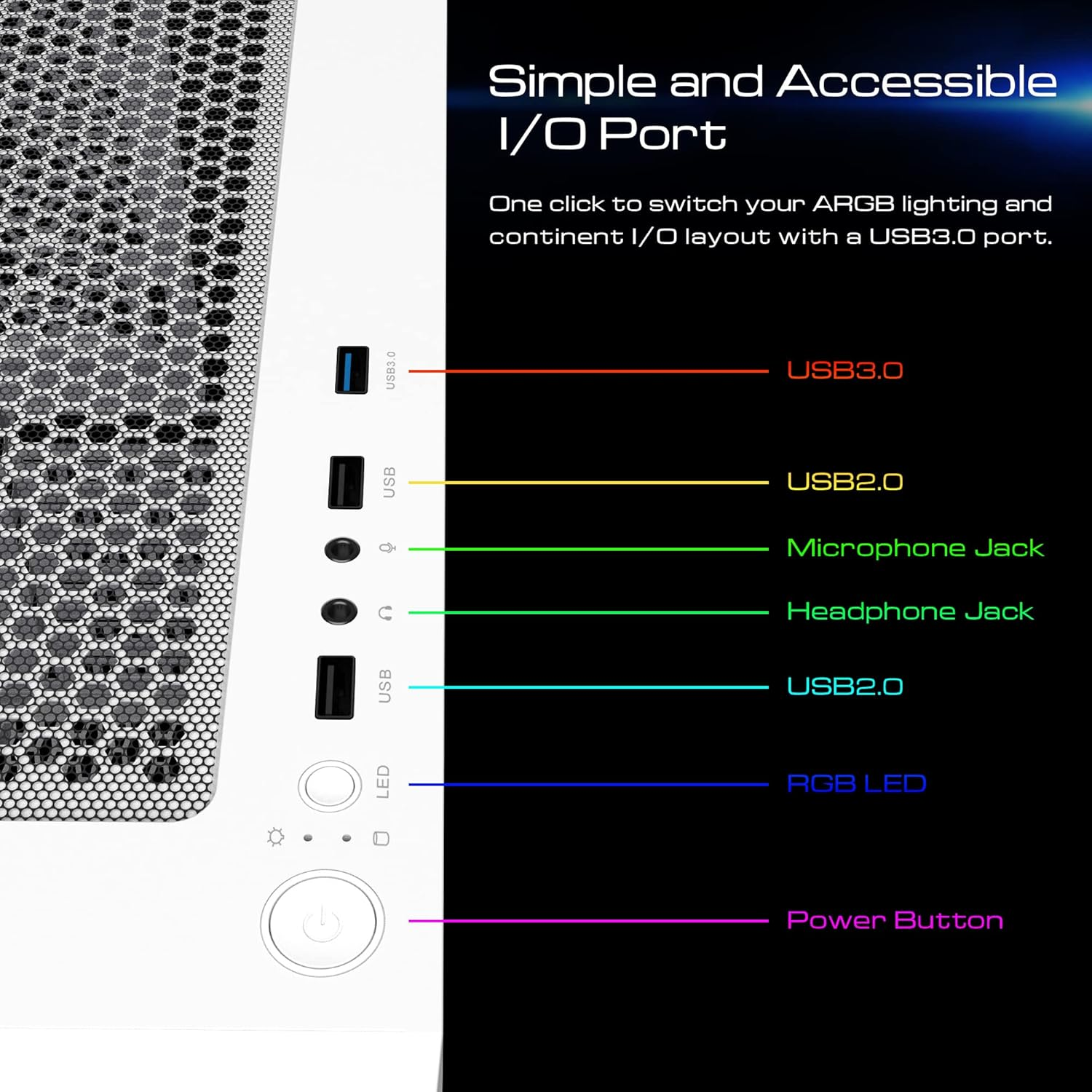 GAMDIAS Zeus White RGB Gaming ATX Mid Tower Computer PC Case with Side Tempered Glass Panel and a Magnetic Dust Filter & 3 Built-In 120Mm ARGB Fans image number 4