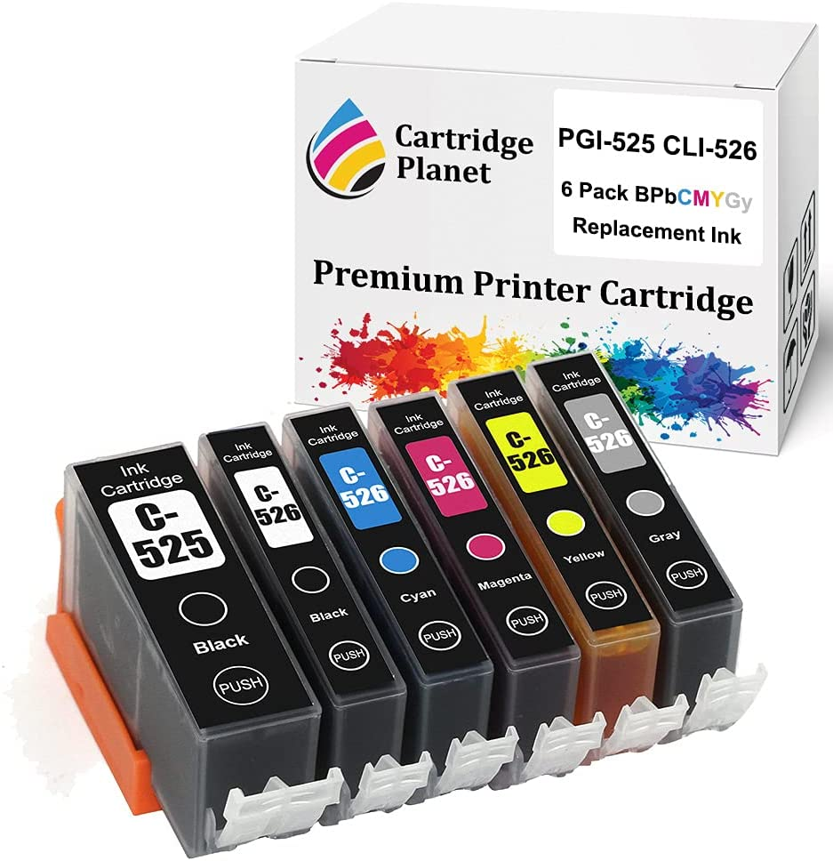 Cartridge Planet 6 Pack (1BK,1PBK,1C,1M,1Y,1GY) Compatible Ink for Canon PGI-525 CLI-526 PGI525 CLI526 for Canon MG6150 MG6250 MG8150 MG8250