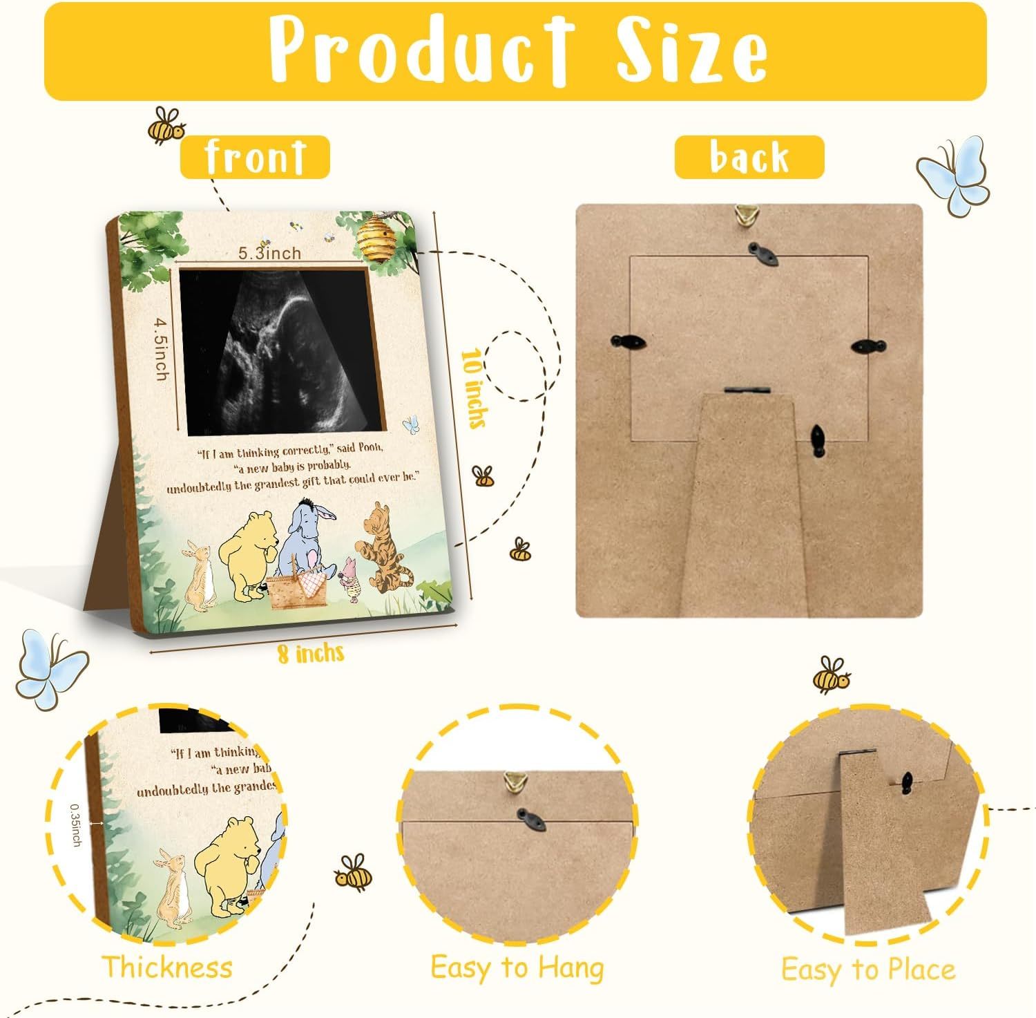 Winnie Baby Shower Picture Frame, Winnie Pregnancy Milestone Keepsake, Winnie Ultrasound Picture Frame, Winnie Baby Shower Sign, Winnie Baby Shower Decor, Winnie Gifts, Winnie Gender Reveal Decor image number 3