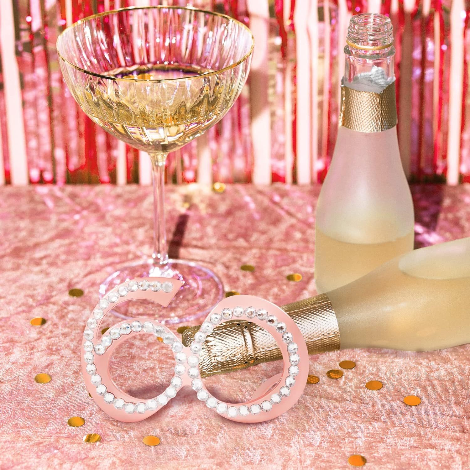 60Th Birthday Glasses - 6 Pairs Rose Gold 60 Years Old Glasses with Rhinestones Frame, Funny Plastic Costume Photo Booth Props for 60Th Anniversary Party Decorations image number 3