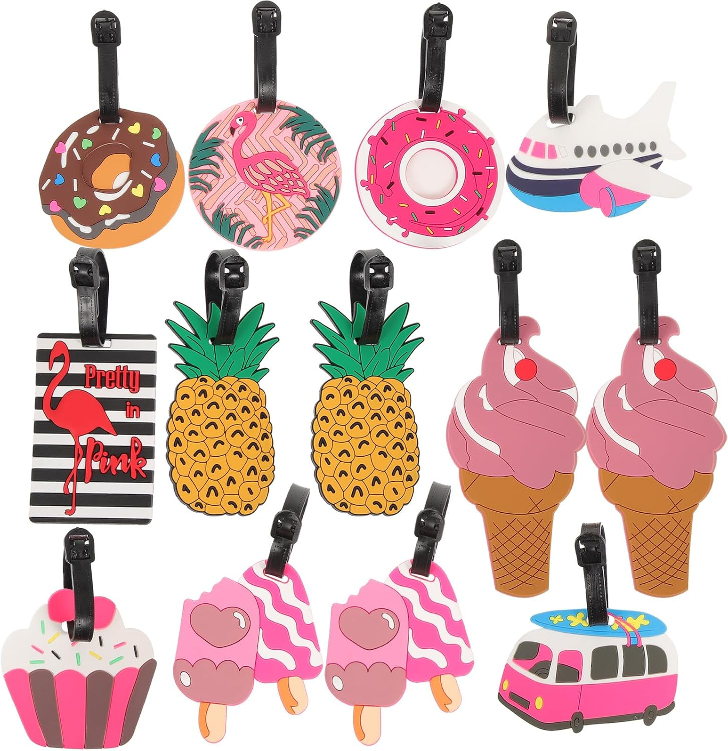 GAXIRE 10 Pcs Cute Cartoon PVC Luggage Tags for Suitcases with Writable Id Card Travel Bag Identifiers for Women Funny Patterned Suitcase Tags for Easy Spotting image number 3