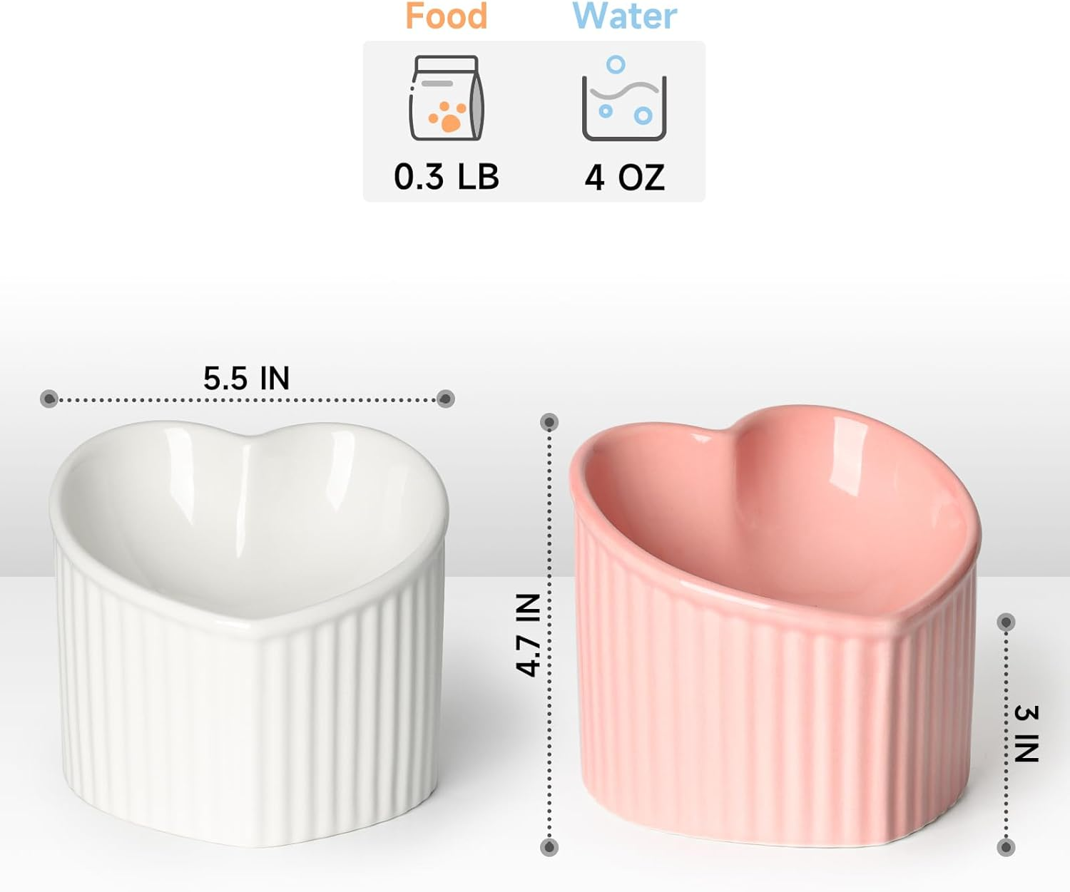 Yauyik Tilted Elevated Food Water Bowls Set of 2 - Ceramic Raised Cat Bowls - Pet Feeding Bowl Backflow Prevention for Cats Small Dogs, White & Pink image number 6