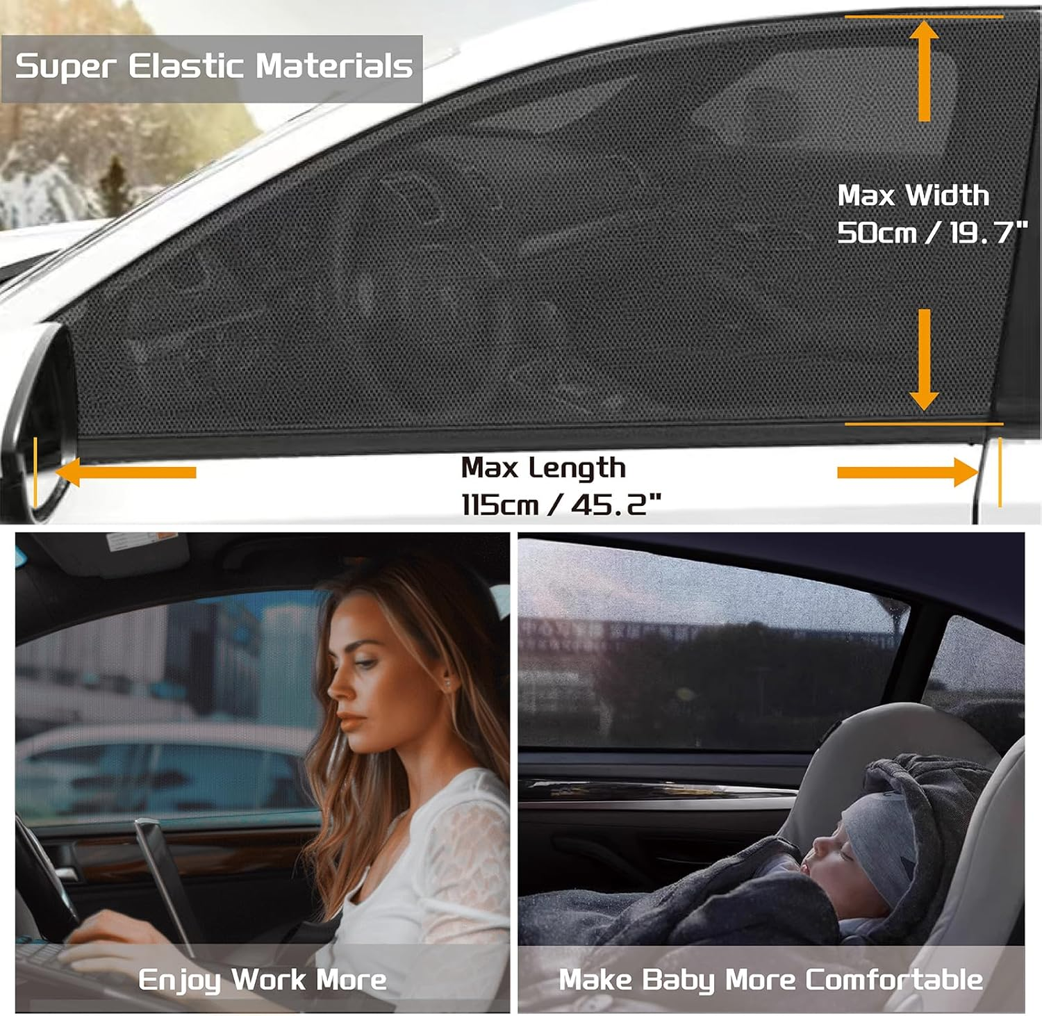 2 Pack Car Window Shade,Car Sunshade for Baby,Car Side Sunshade Cover,Breathable Mesh Window Screen for Car,Sun Shade Blocking Mosquito Net image number 5