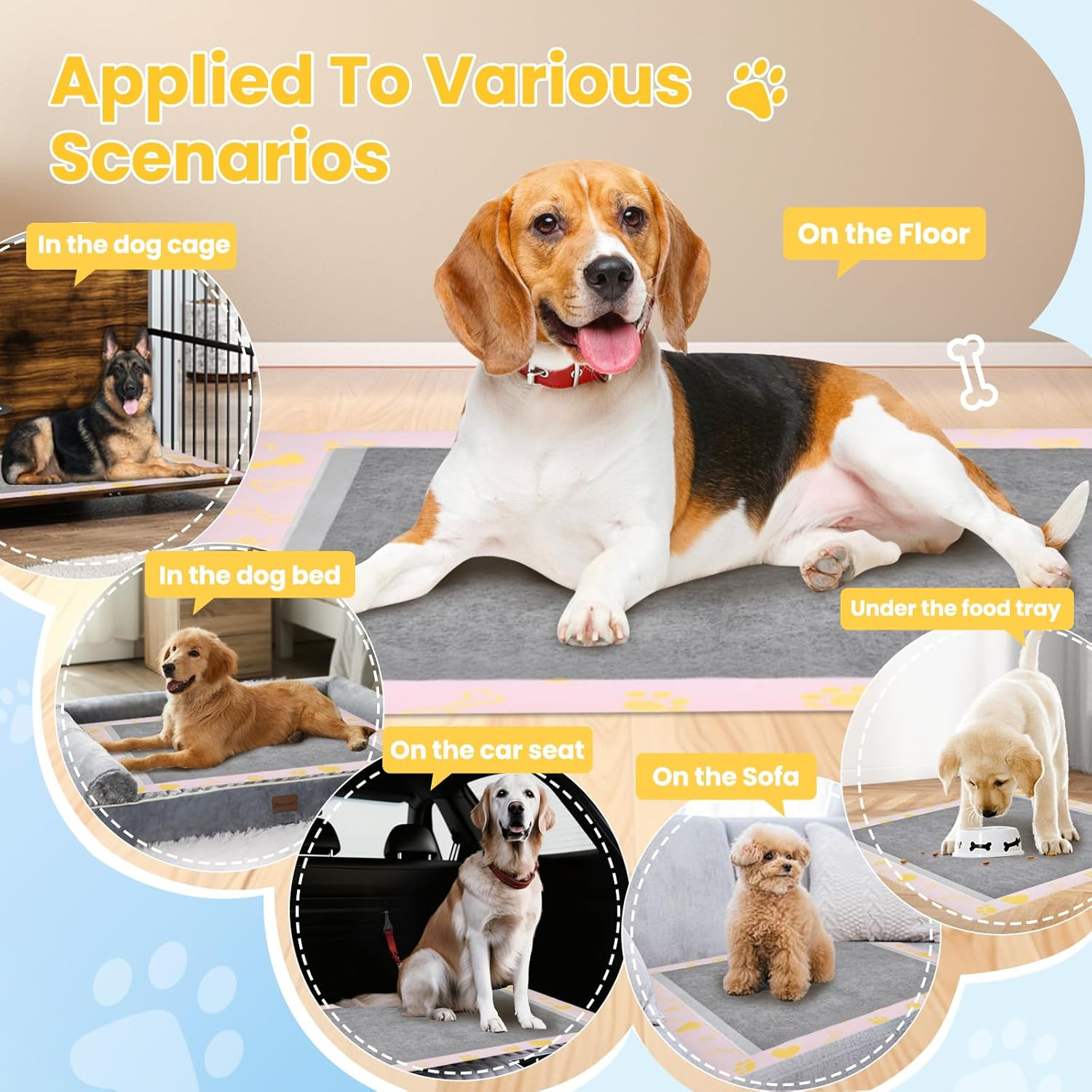 Advwin Bamboo Charcoal Training Pads, 100PCS Deodorizing Leakproof Quick Drying Dog Pee Pads, Super Absorbent Disposable Pet Training Pads for Dogs Puppies, Doggie, Cats, Rabbits - 60X60Cm image number 6