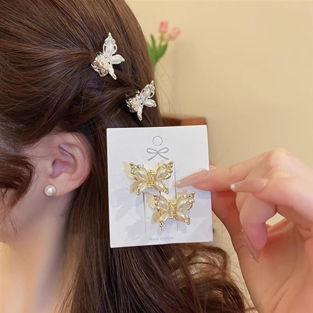 Hair Clips, Butterfly Hair Claw Clips Small, 2 PC Mini Hair Claws for Party Wedding Daily, Gold Hair Accessories for Women Ladies Girls Flower Girls Bridesmaids