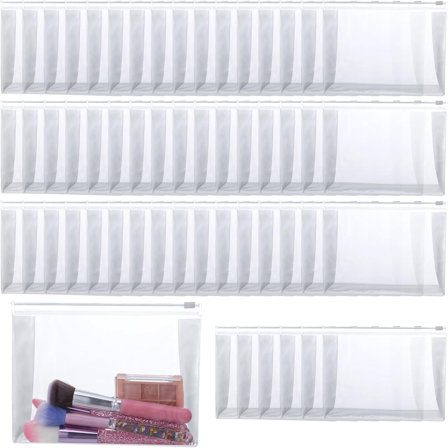 50 Pcs Mini Clear Makeup Bag Bulk with Zipper 7.87"&times;5.91"&times;1.97" Portable Reusable Small Clear Zipper Pouches PVC Waterproof Travel Cosmetic Bags Make up Bags Bulk for Women Men Vacation Toiletry