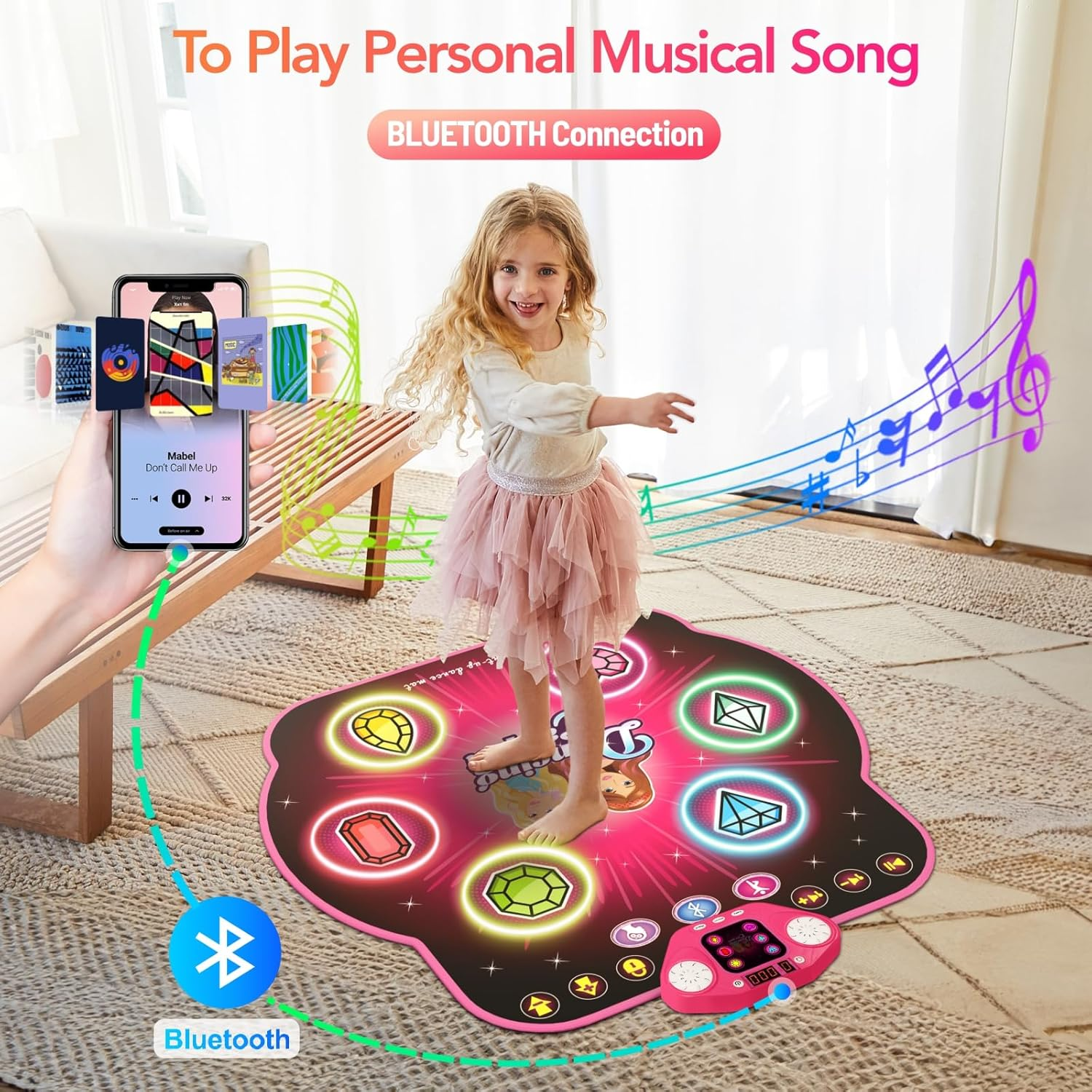 Dance Mat Toys for 4-12 Year Old Kids, 6 Button Light-Up Dancing Challenges Bluetooth Electronic Dance Pad with 6 Game Modes, Birthday/Xmas Gifts for 4-12 Year Old Girls image number 3