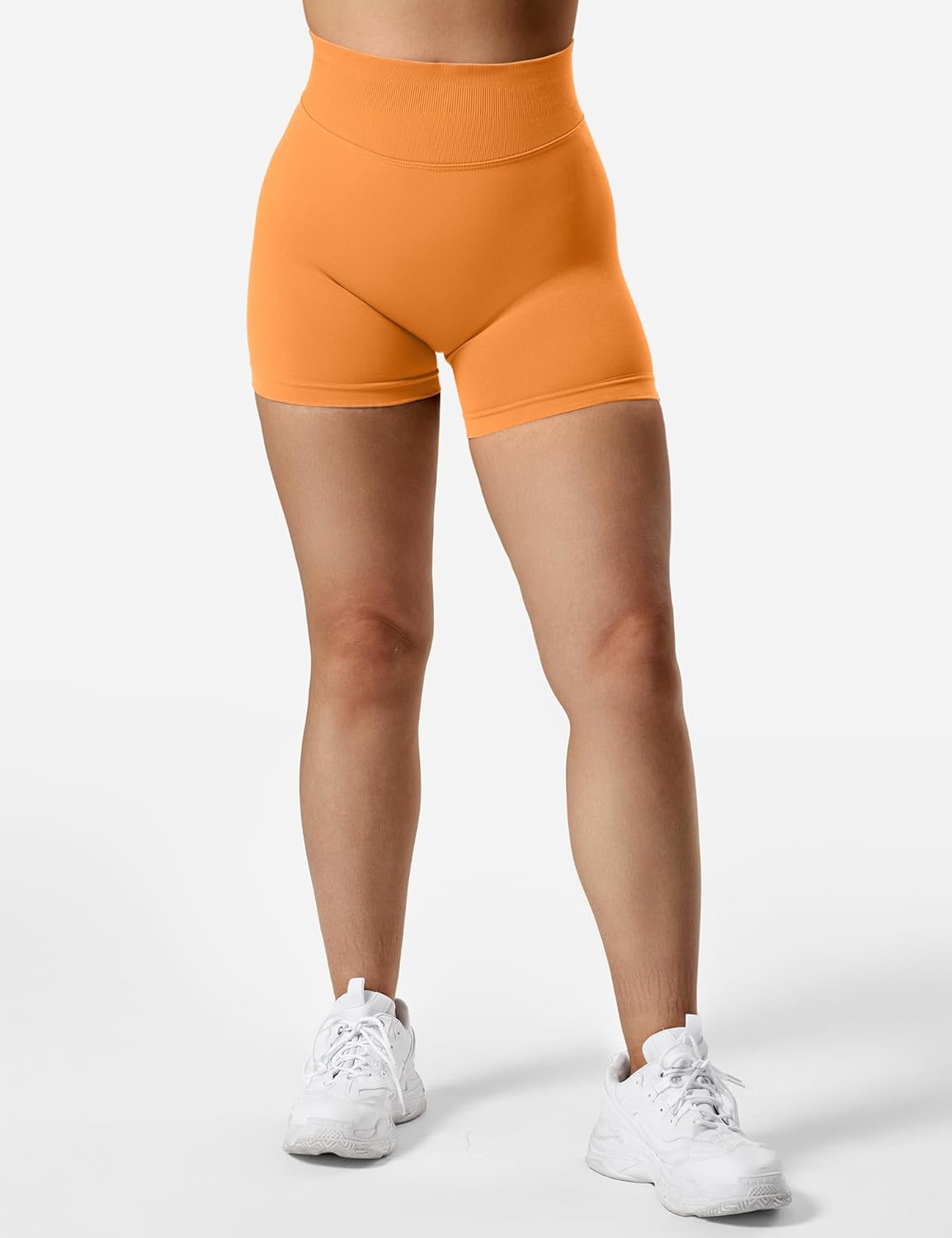 YEOREO Softhue Women Workout Gym Impact Shorts Hidden Scrunch Butt Lifting 4.5" Seamless Shorts Orange image number 3