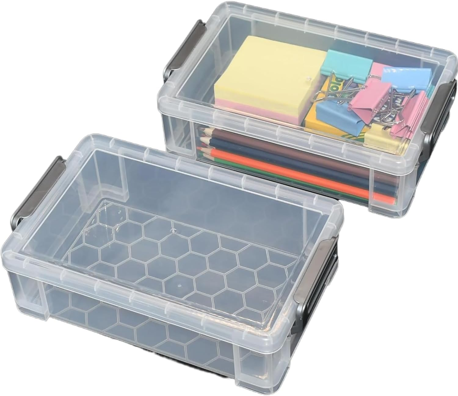 2 Packs Large Pencil Box Large Capacity Pencil Case Clear Plastic Storage Container Long Paint Brush Storage Box Plastic Pencil Holder with Latching Lids (Grey, One Size) image number 3