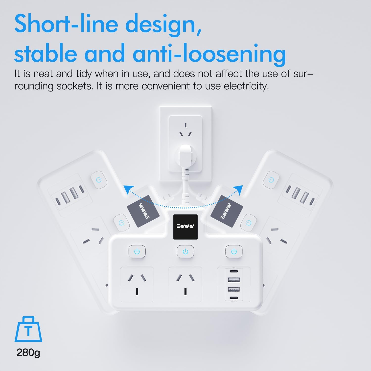 Power Board with 2 USB-C and 2 USB-A Ports,Surge Protector Power Strip 2 Outlets,3250W 10/16A Fast Charging,Adjustable Night Light for Home, Office, and Bedroom - Creamy-White image number 2