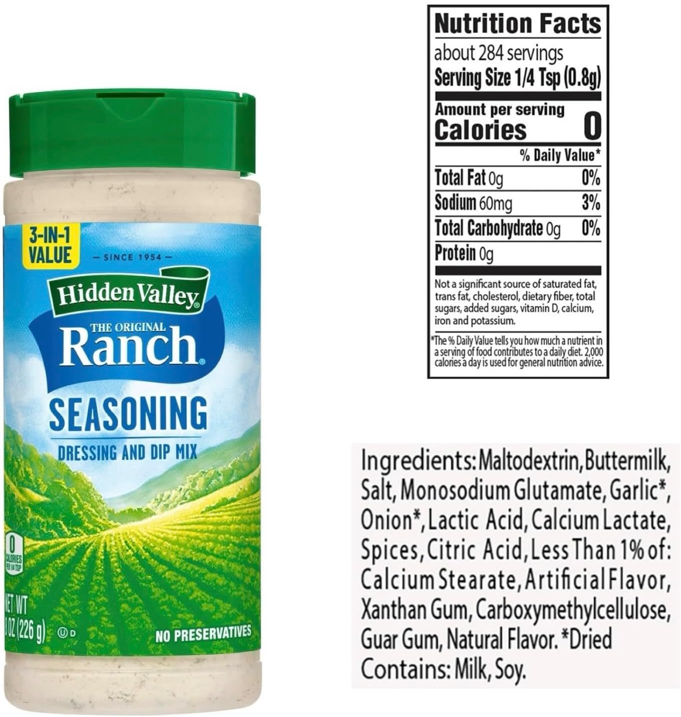 Hidden Valley Ranch Seasoning Dressing and Dip Mix Bundle - (2) Hidden Valley Seasoning Dressing and Dip Canisters 8-Ounces Bundled with (1) Eselect Dual-Sided Measuring Spoon