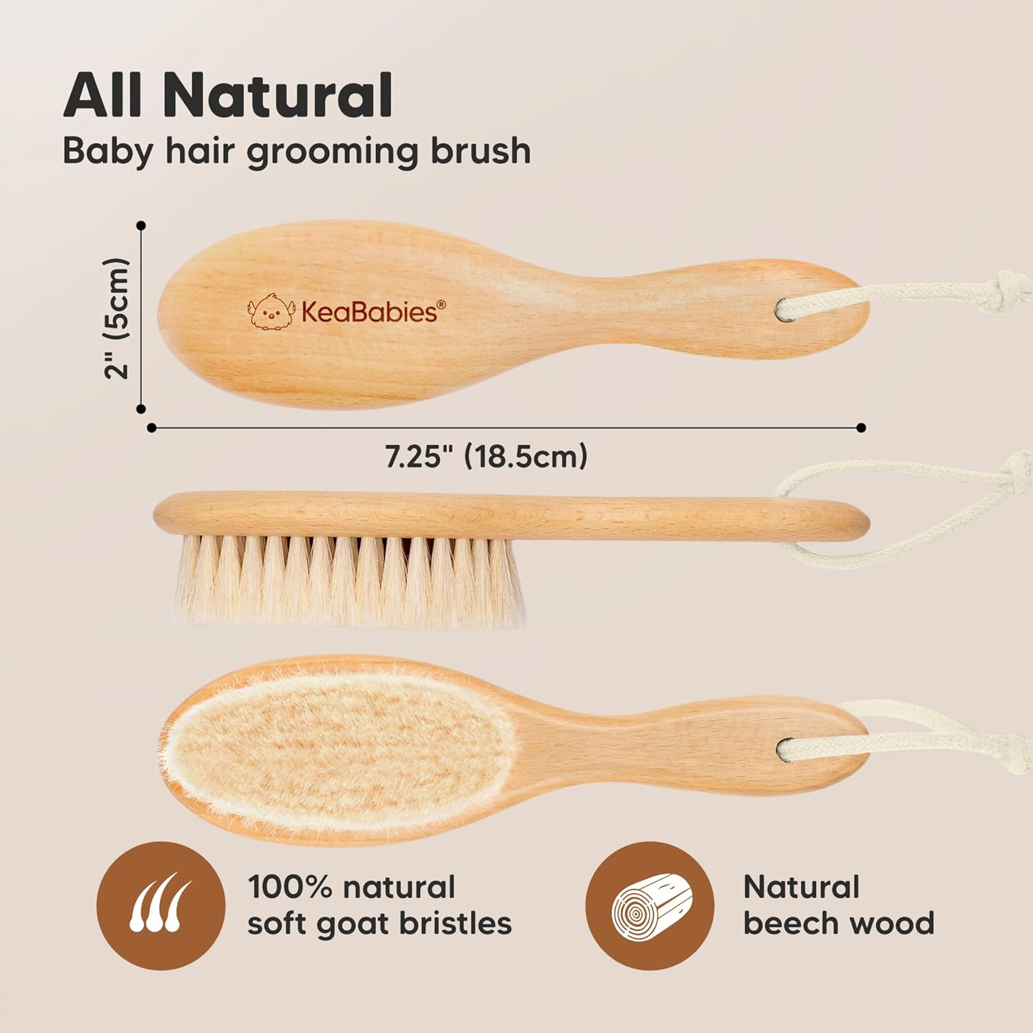 Wooden Baby Hair Brush - Cradle Cap Baby Brush with Soft Goat Bristles, Perfect Gentle Scalp Newborn Comb for Infant, Girls, Boys, Bath Essentials (Walnut, Oval) - Golden Oak image number 2