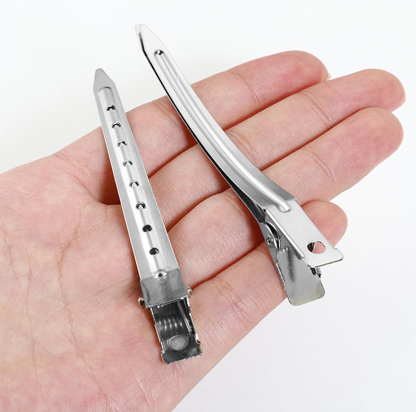 AYNKH 30 Pieces Duck Bill Hair Clips with Styling Comb, 1.8Inch/3.5Inch Silver Metal Rustproof Alligator Curl Clips with Holes for Hair Styling Coloring Sectioning Salon Hairdressing Accessories image number 5