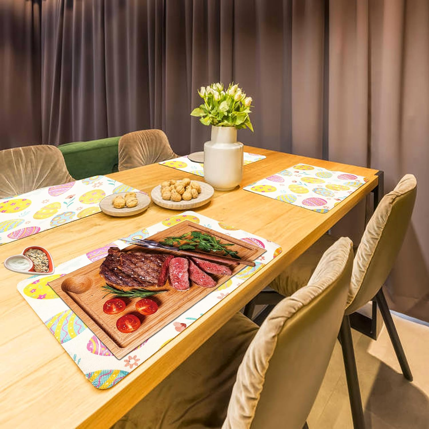 Moffris Happy Easter Egg Placemats Set of 6, 12X18 Inch Easter Spring Table Mats for Table Indoor Home Party Decor image number 5