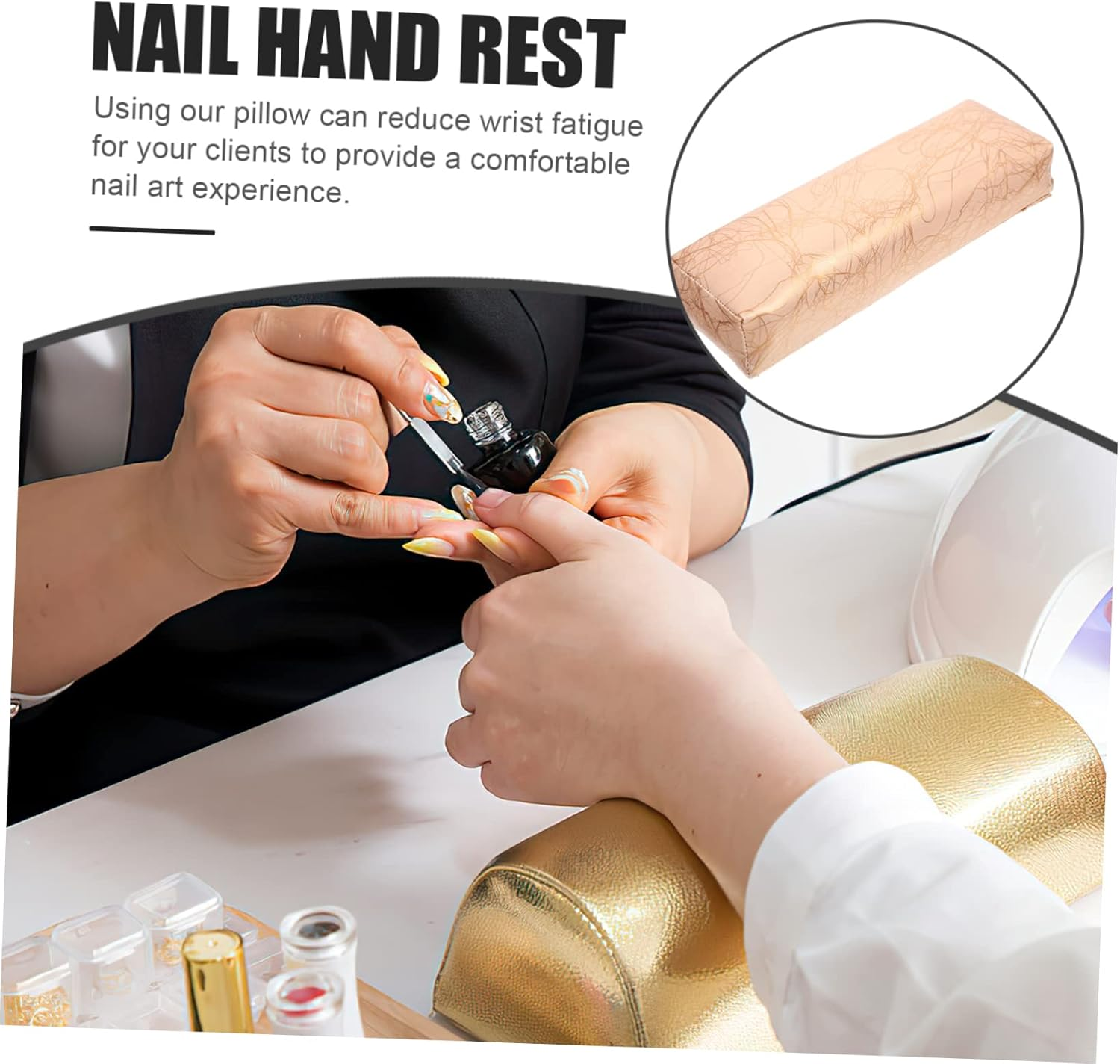 FRCOLOR Stylish Manicure Pillow Soft Sponge Leather Easy-Clean Comfortable Nail Art Experience - Silver image number 4