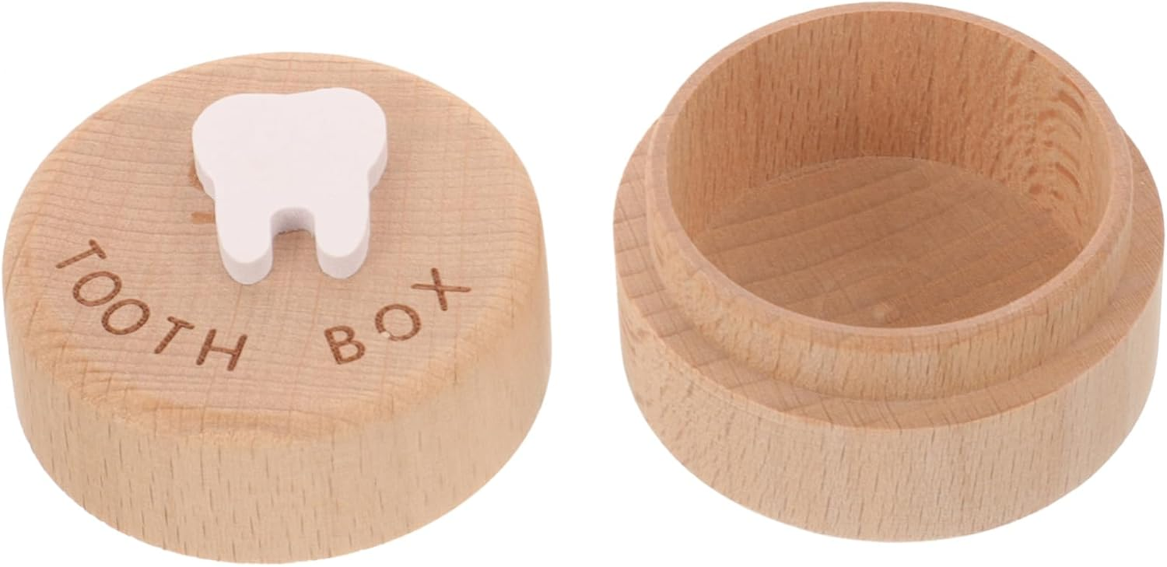 Wooden Baby Tooth Box Lid Baby Teeth Holder Fetal Hair Saver Small round Keepsake Organizer and Hair Collection