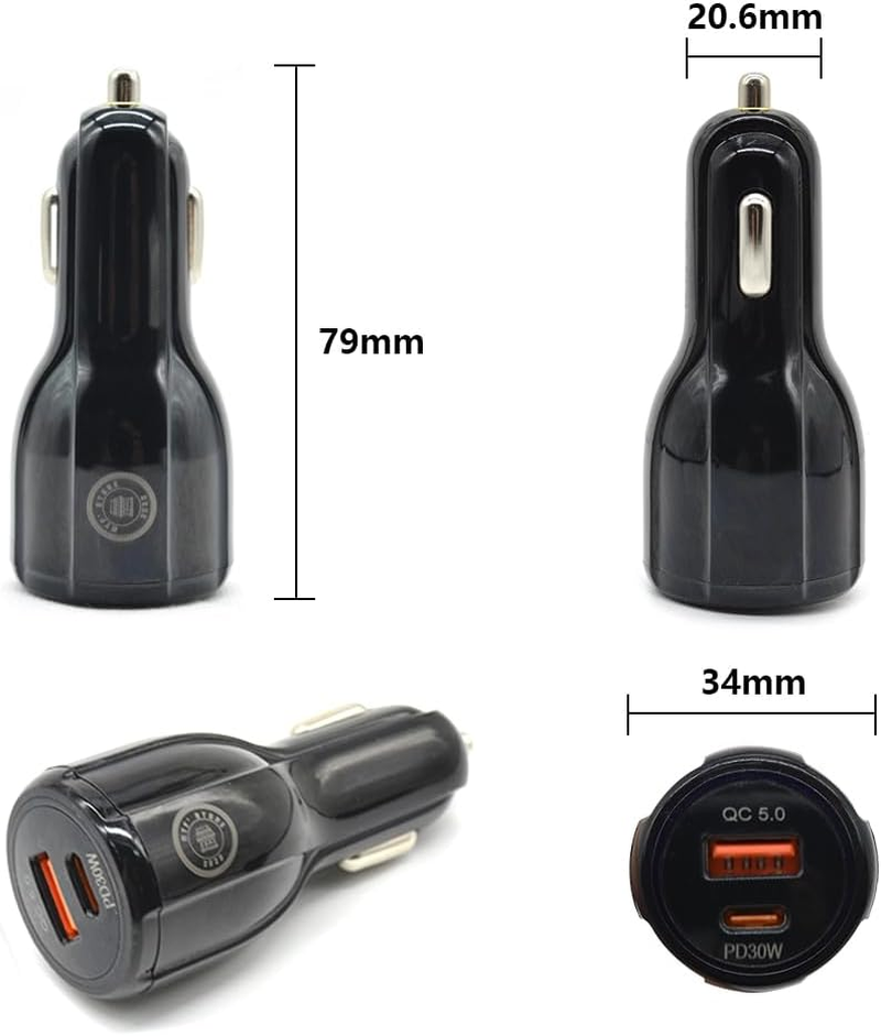 MTF' Mobile Phone Car Charger, 2 Ports (USB C, USB a QC 5.0), 30W 60W Max, 12V Socket Outlet Cigarette Lighter Adapter, 65W USB C Cable Nylon Braided, Ipad, Iphone 16, Galaxy S25 S24 image number 5