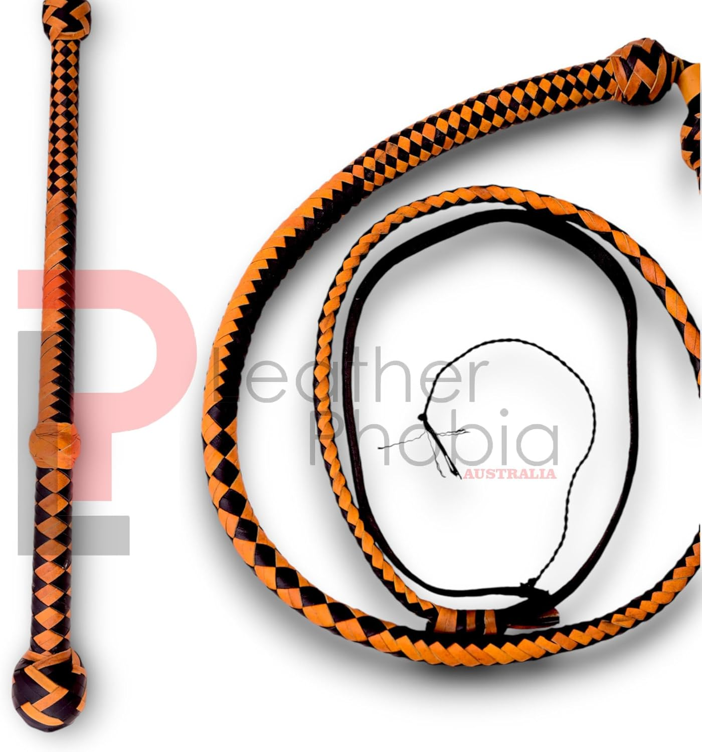 Bullwhip 6Ft Genuine Leather Indiana Jones Style Whip for Equestrian Training & Cracking, Kangaroo Hide Leather Stock Whip