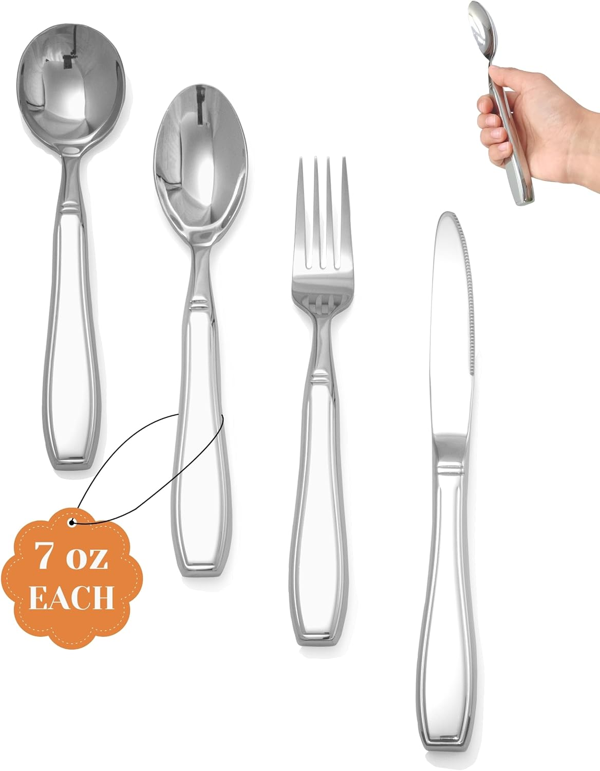 4-Piece Weighted Utensils for Tremors and Parkinsons (7 Oz Each) - Weight Silverware for Hand Tremors, Weighted Utensils for Hand Tremors, Adaptive Utensils for Elderly image number 5