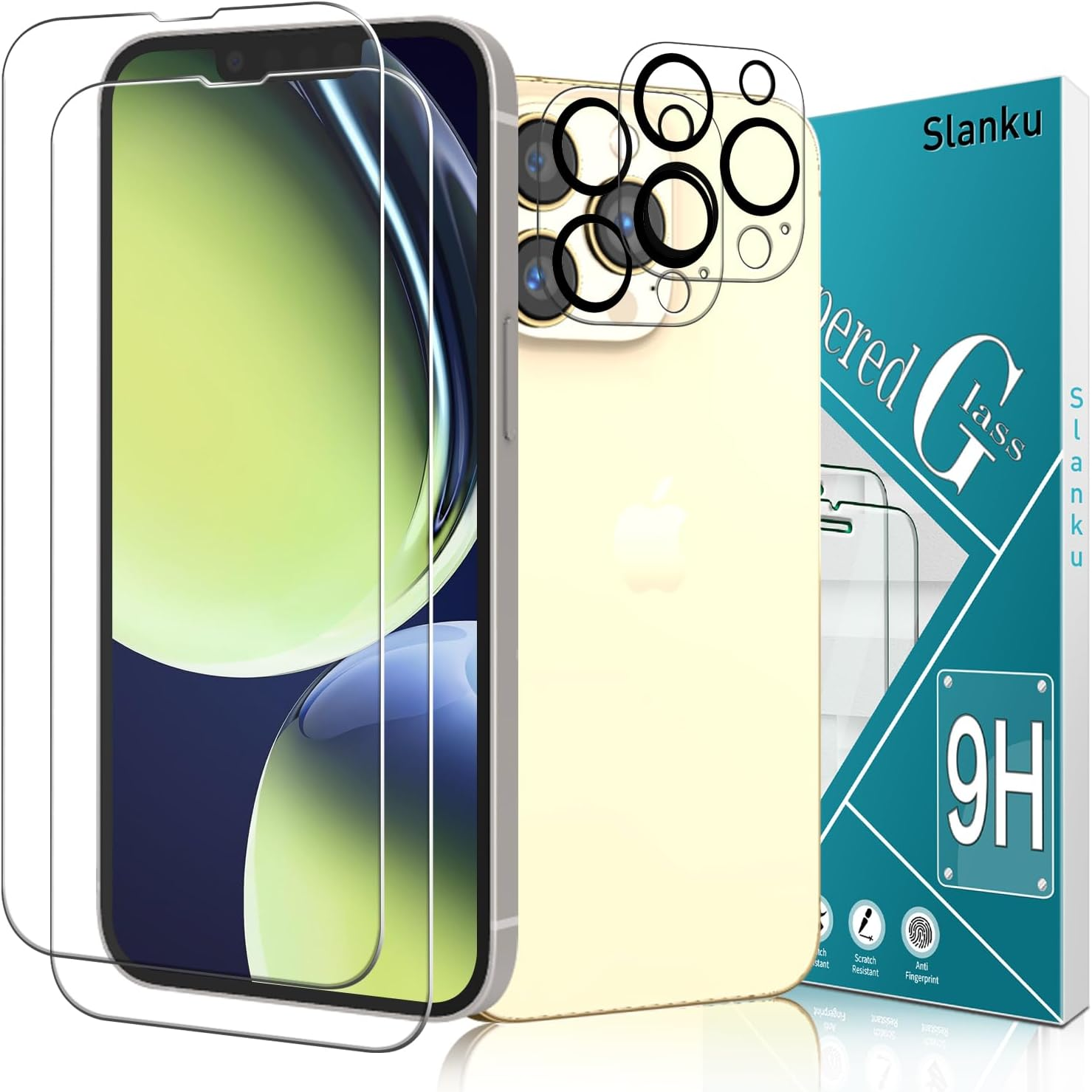 Slanku [2+2 Pack] Screen Protector for Iphone 13 Pro Max and Camera Lens Protector, 9H Tempered Glass, Shatterproof, HD Clear, Bubble Free, Case Friendly image number 2