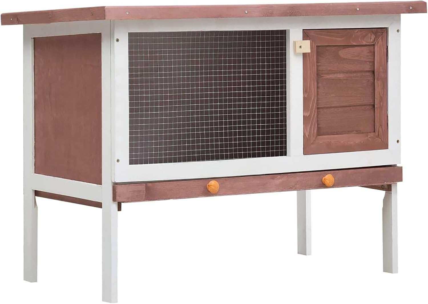 Elevated Wooden Rabbit Hutch, Indoor/Outdoor Bunny Cage with Weatherproof Green Asphalt Roof,Slide Bolt Latch and Removable Tray for Rubbit,Guinea Pig,Hamster (Brown, 90L X 45W X 65H) image number 3