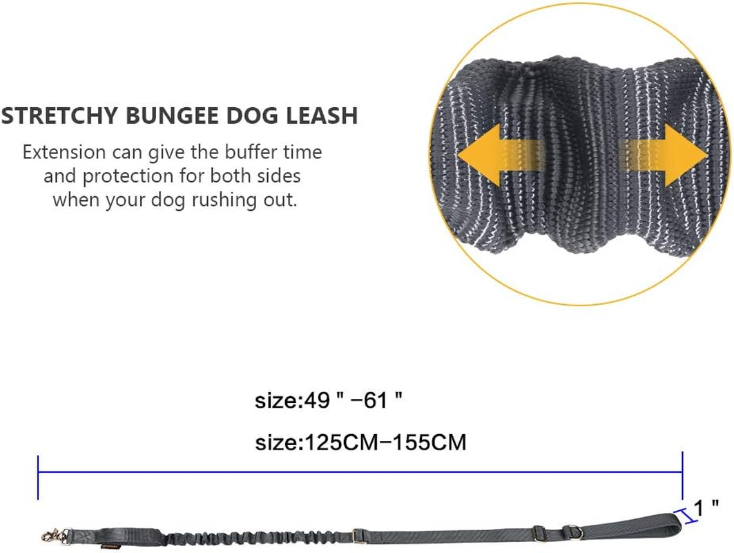 EXCELLENT ELITE SPANKER Tactical Bungee Dog Leash Military Dog Leash Adjustable Tactical Leash Elastic Leads Rope with 2 Control Handle (Grey) - Black image number 2