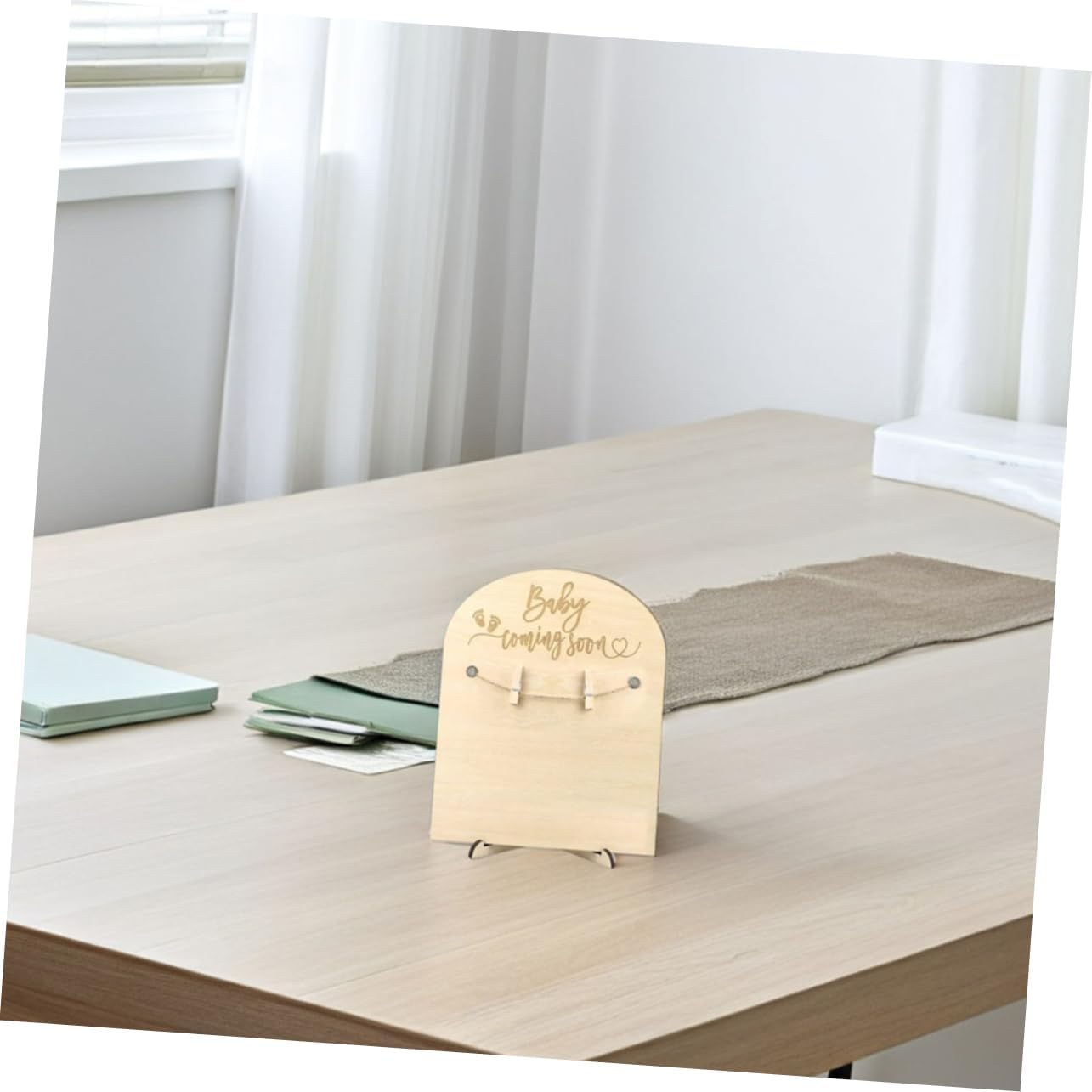 ADOCARN 2Sets Wooden Memorial Cards Birth Announcement Sign Stand and Clips Newborn Commemorative Plaque for Shower Gifts Hospital Sign Display image number 5