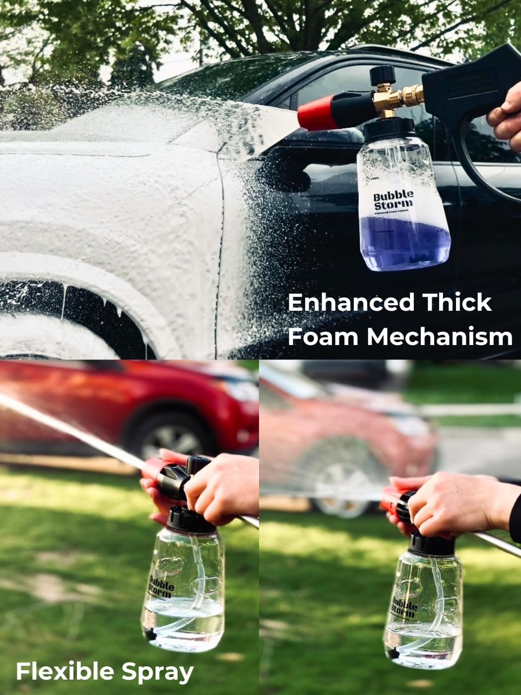 Bubble Storm Premium Foam Cannon for Pressure Washer, Wide Mouth, Adjustable Thick Foam Lance with 1/4 Inch Quick Connector for Car, Boat, and Home Wash, 4000 PSI, 34 Oz, 1.1Mm Orifice image number 2