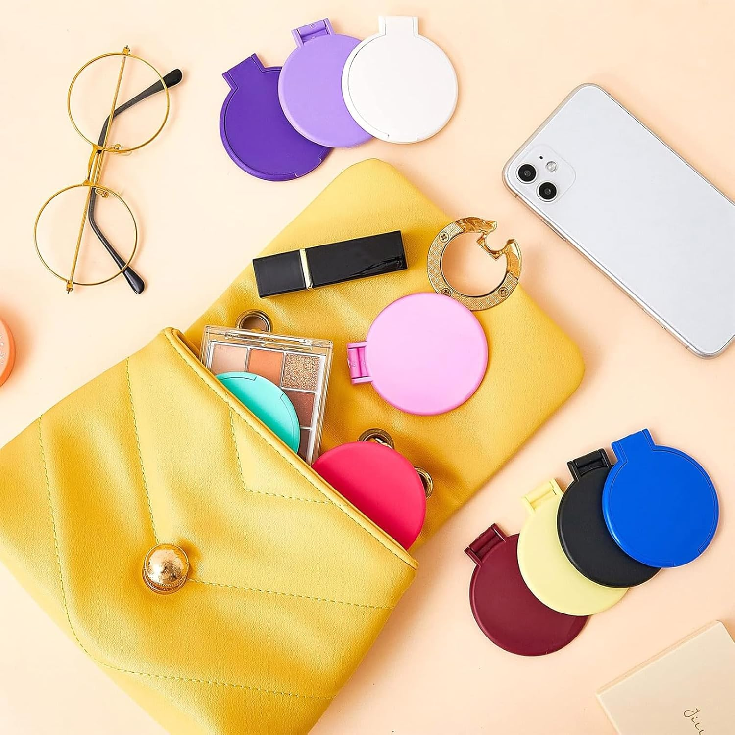 Juexica 180 Pcs Compact Mirror Bulk for Women Mini Folding Mirror Portable Pocket Makeup round Small Vintage Travel for Cosmetic Purse Bag Gifts Mom Daily Use (Classic Colors) image number 1