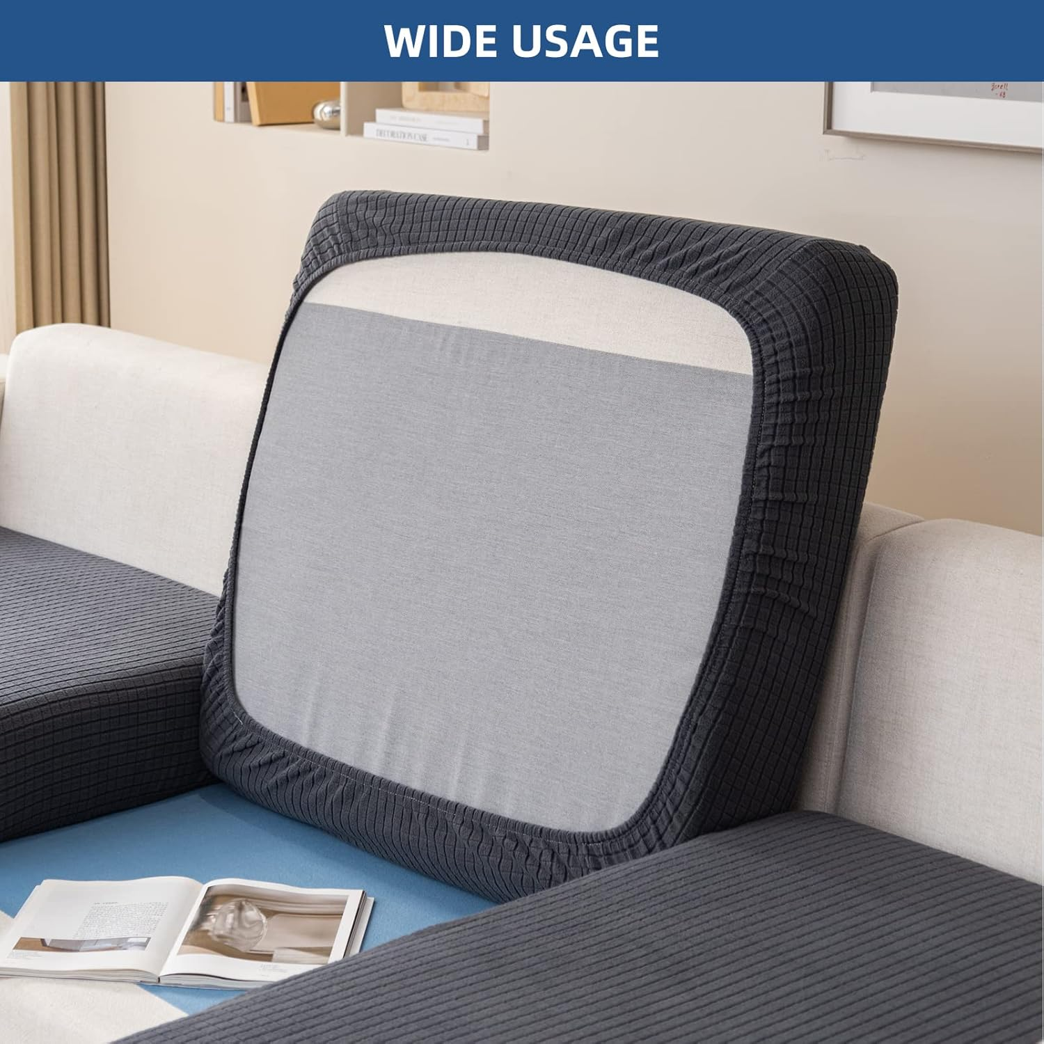 Eismodra Sectional Couch Covers Chaise Cushion Cover for Sofa L Shape Chaise Lounge Magic Stretch 3 Cushion Couch Slipcover for Dogs L Shaped Replacement Protector,Dark Gray X-Large(Only 1 Piece) image number 4