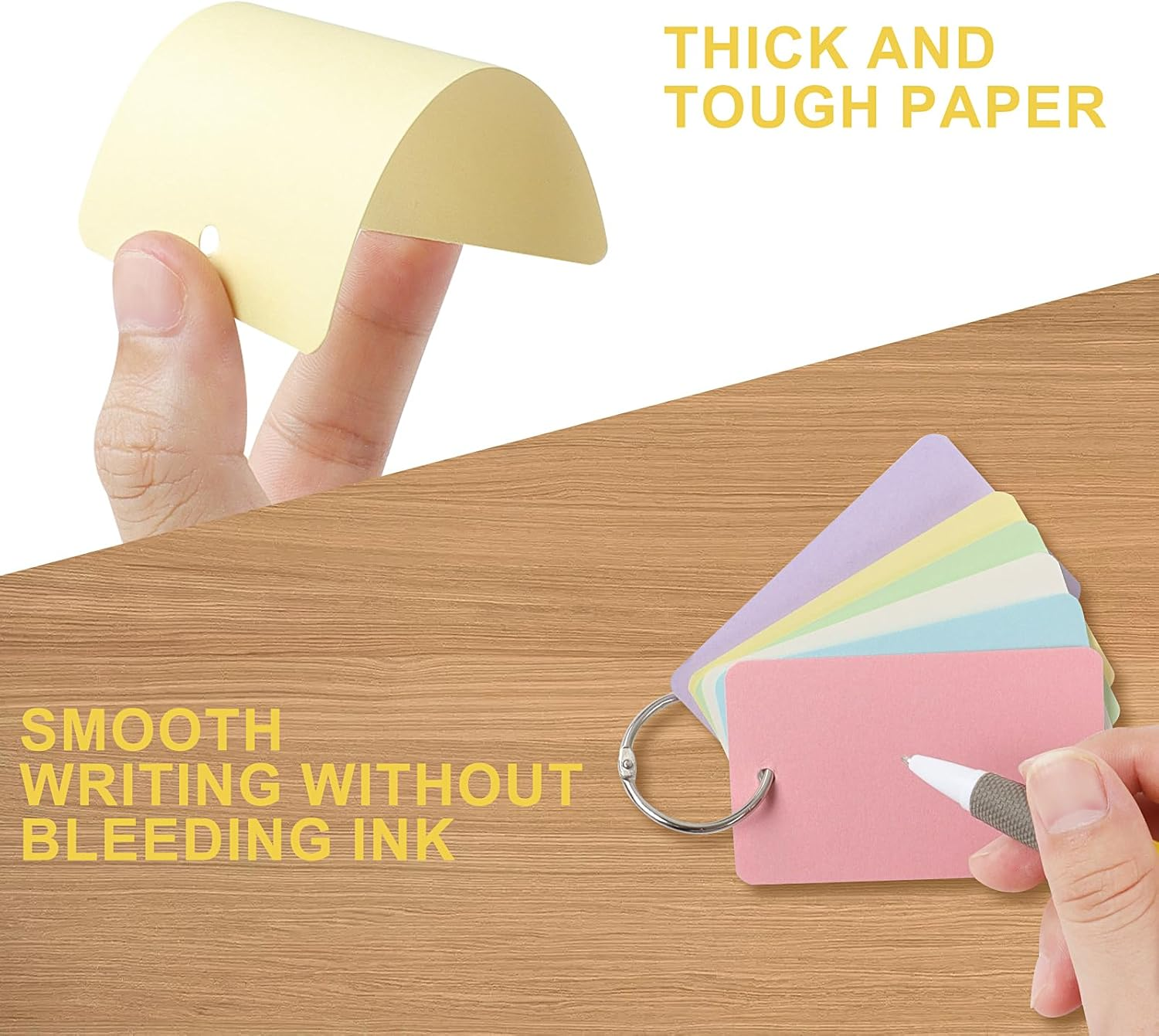 ZTOWOTO 300 Blank Index Cards with Rings &ndash; Thick Flash Cards 3.2X2.1In, Portable Notecards Easy Flip，Memo Pads Revision Cards for Study/Office/Note-Taking/Language Learning(6 Color) image number 6