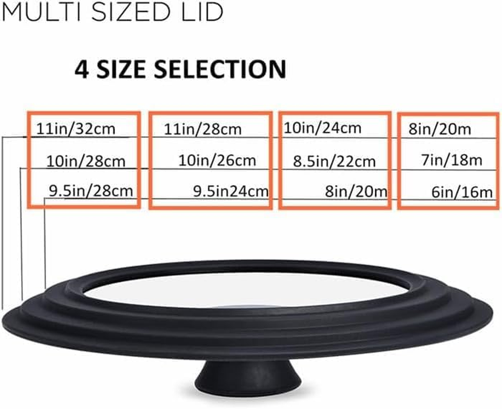 Bytebliss Universal Lid (Set of 2) - Silicone Ring for 16/18/20 Cm and 24/26/28 Cm Diameter Pots and Pans, Space Saving, Graduated Edge Design, Steam Hole Glass Lids, Dishwasher Safe